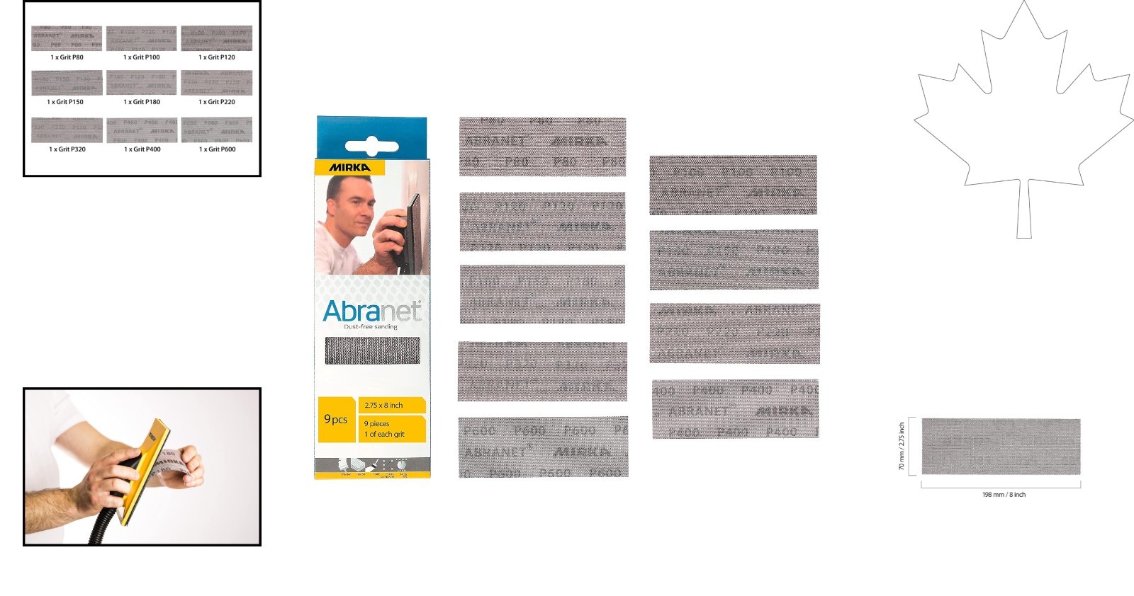Professional 9-Piece 2.75″ x 8″ Abranet Sandpaper with Hook & Loop Backing