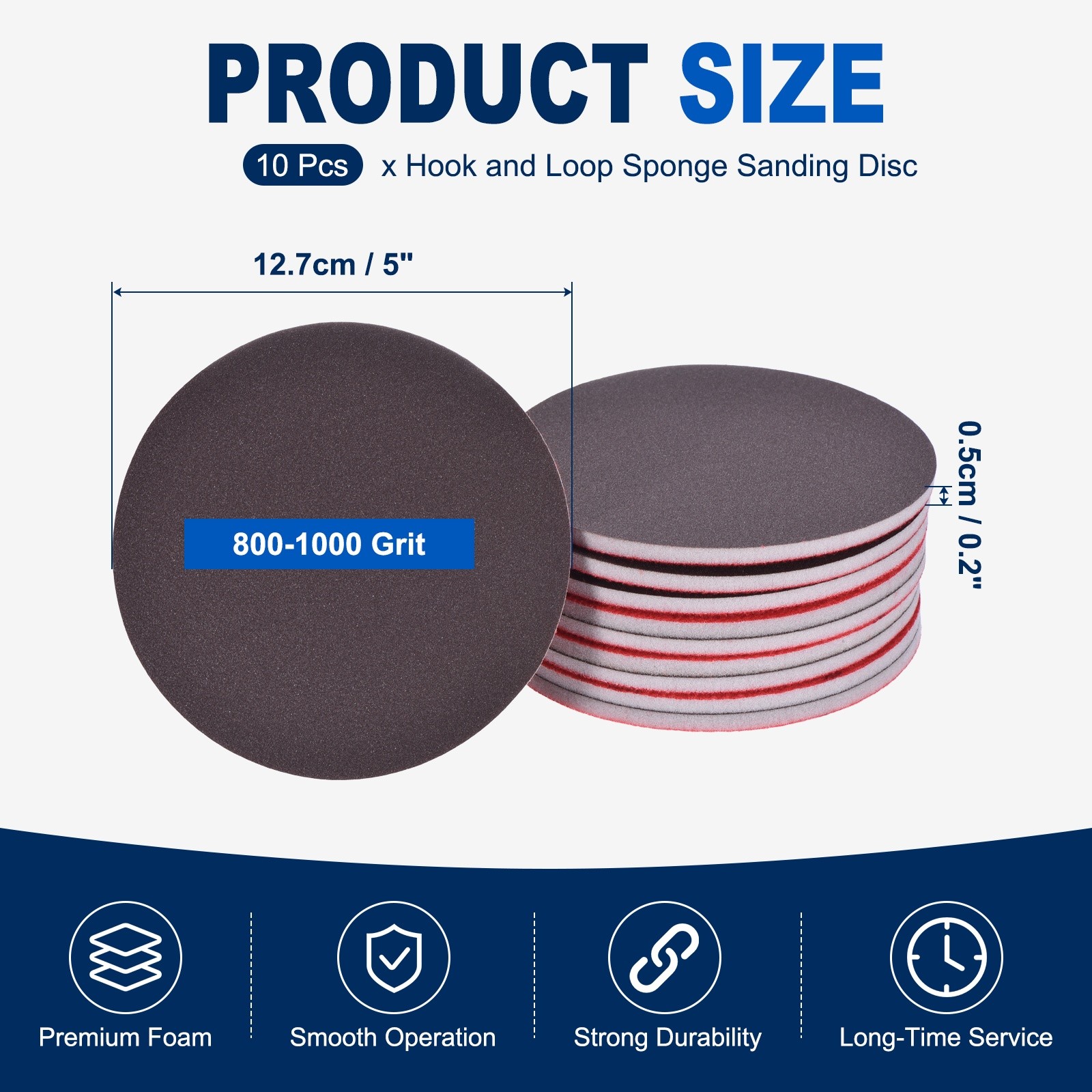 10 Pcs 800-1000 Grit 5 Inch Hook and Loop Sponge Sanding Disc for Sander, Black