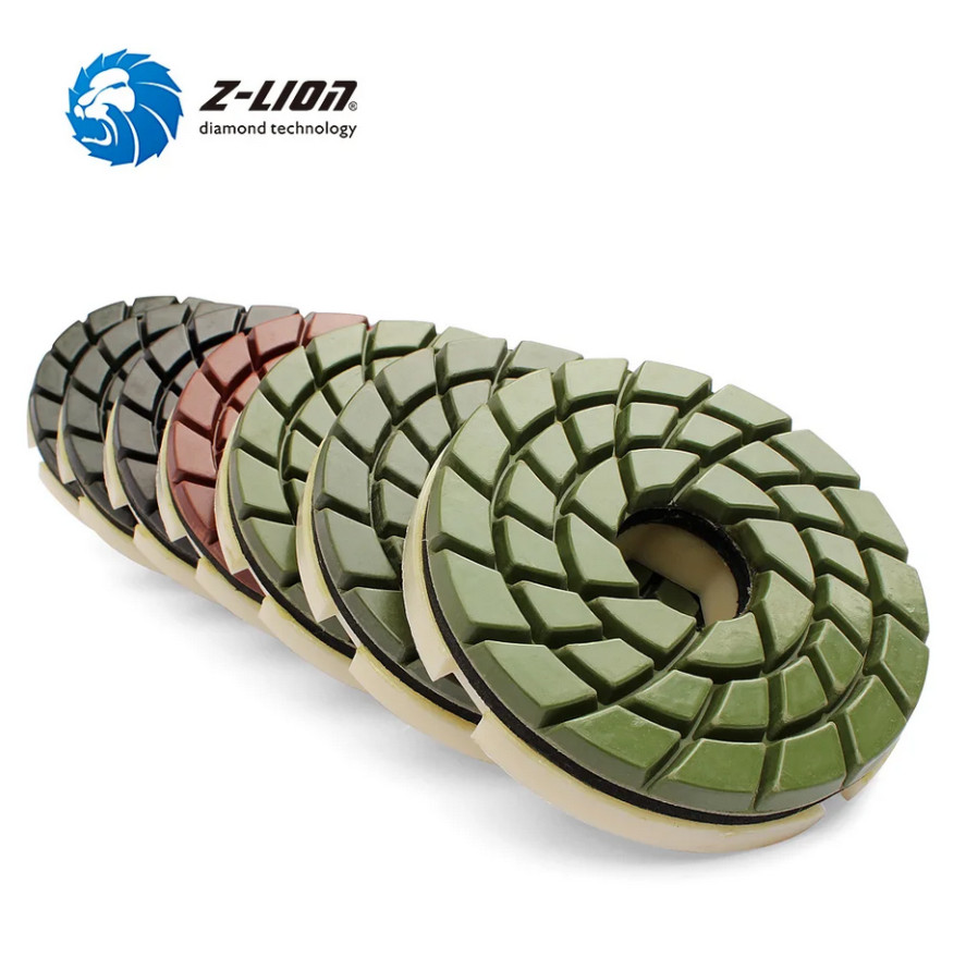 4” 7 pcs/set Worm Lock Edge Polishing Pads Resin Bonded Diamond Polishing Wheels