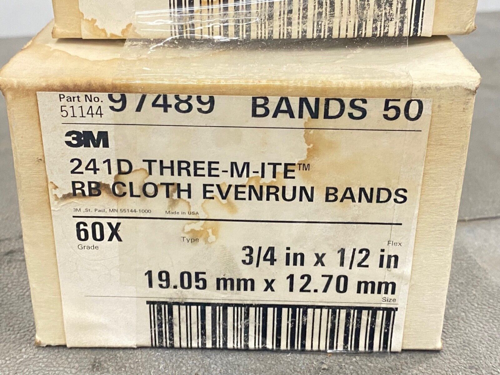 158 new 3M 97489 (3/4″ x 1/2″) 60X Grit 241D THREE-M-ITE RB Cloth Evenrun Bands