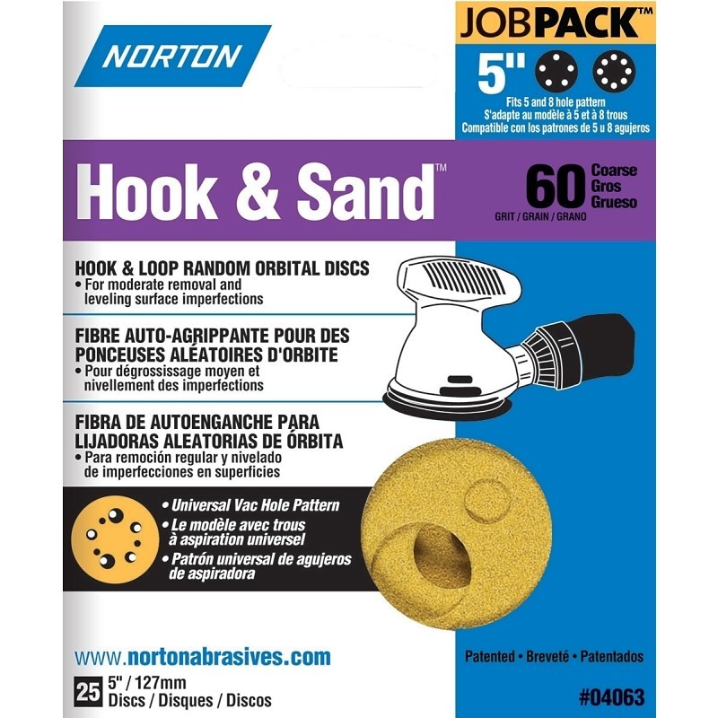 Norton 04063 Sanding Disc, 5 in Dia, Coated, P60 Grit, Coarse, Aluminum Oxide Ab