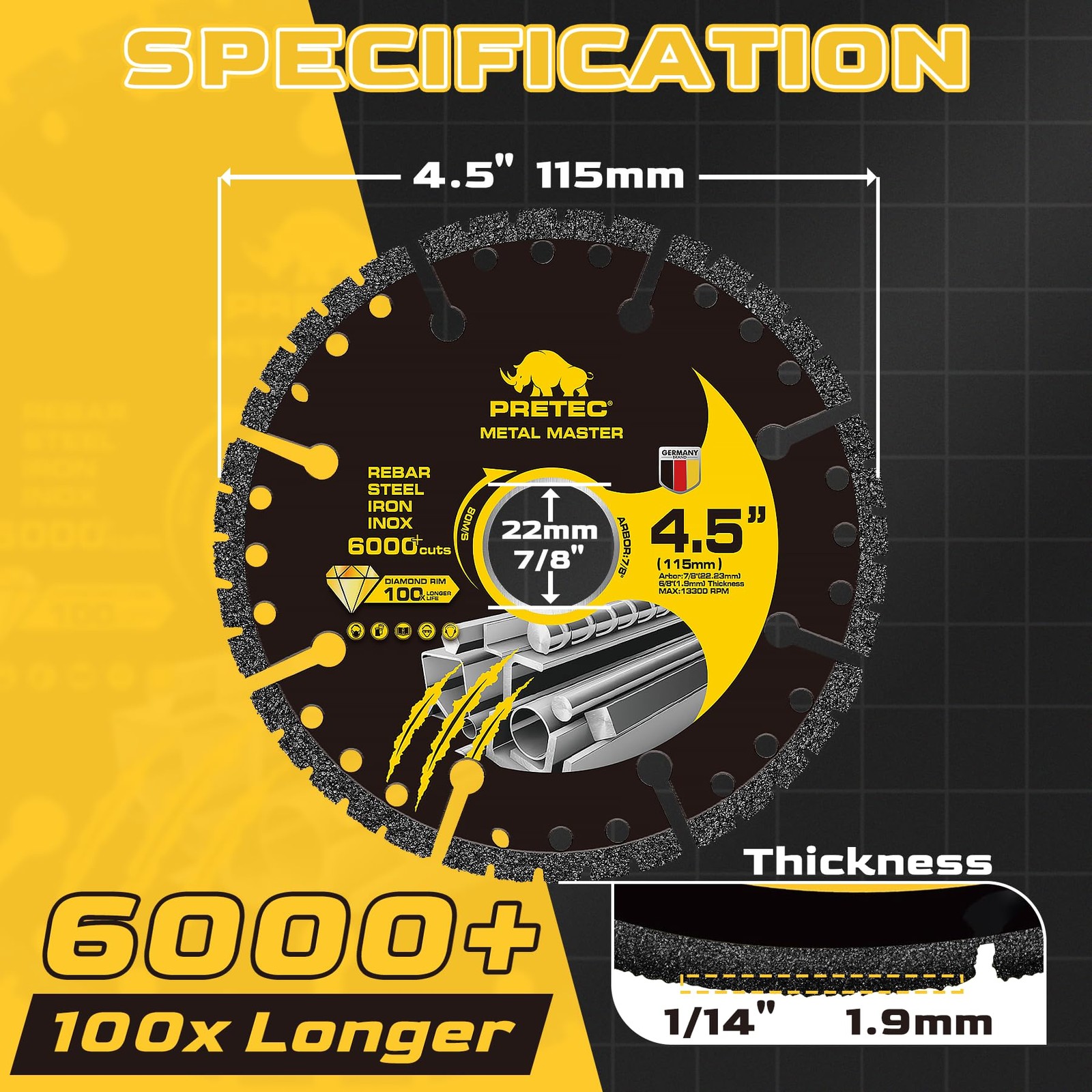 Diamond Cutting Wheel 4 1/2 x 7/8 Inch, Angle Grinder 4 INCH