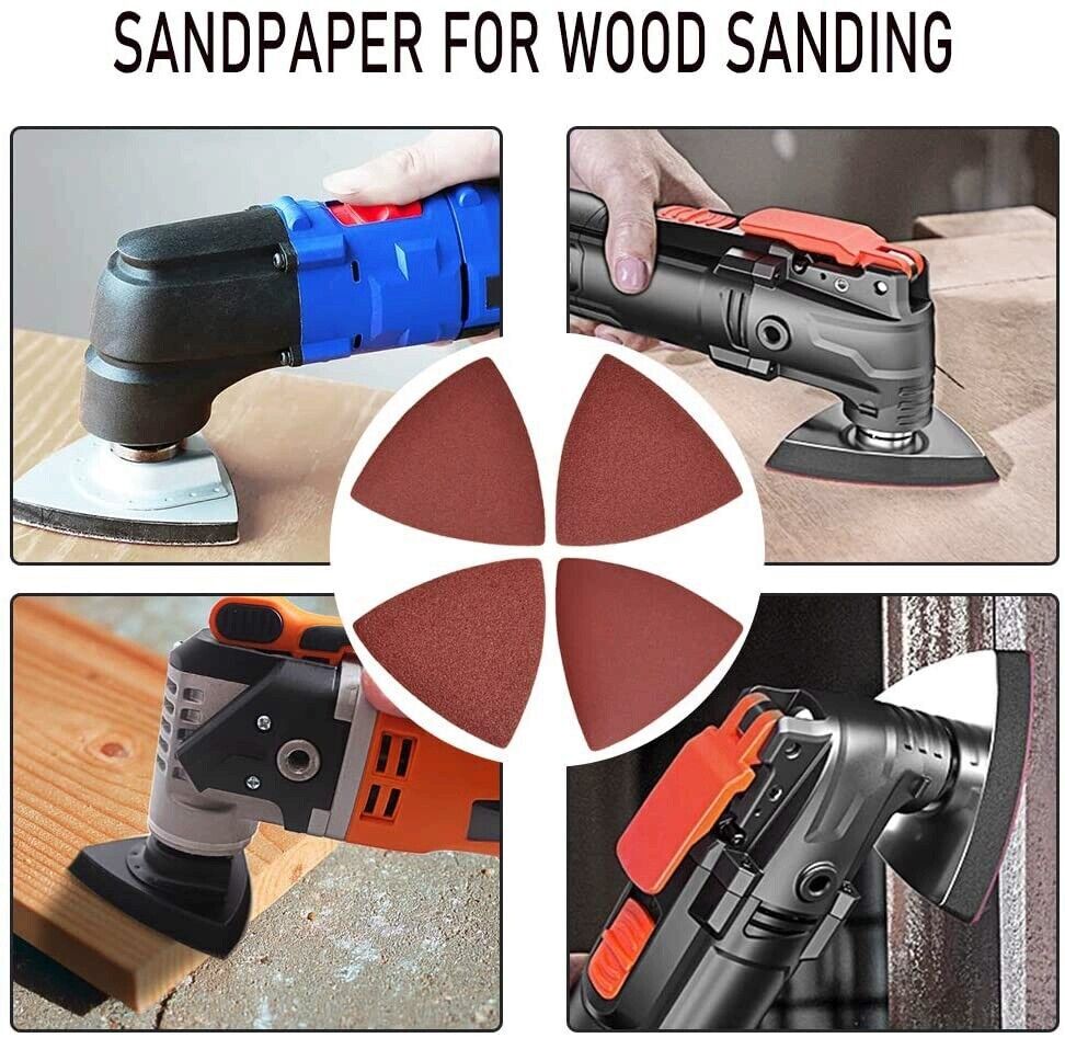 100PCS Multi-Tool Hook Loop Sandpaper Disc Triangle Sanding Pads for Oscillating
