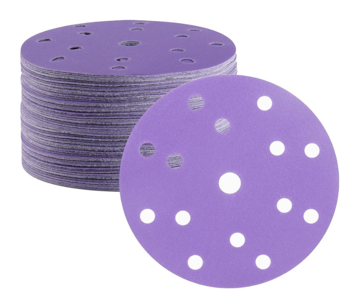 SATC 100PCS 6″ Ceramic Purple Sanding Disc 15-Hole Hook & Loop 600Grit For Metal