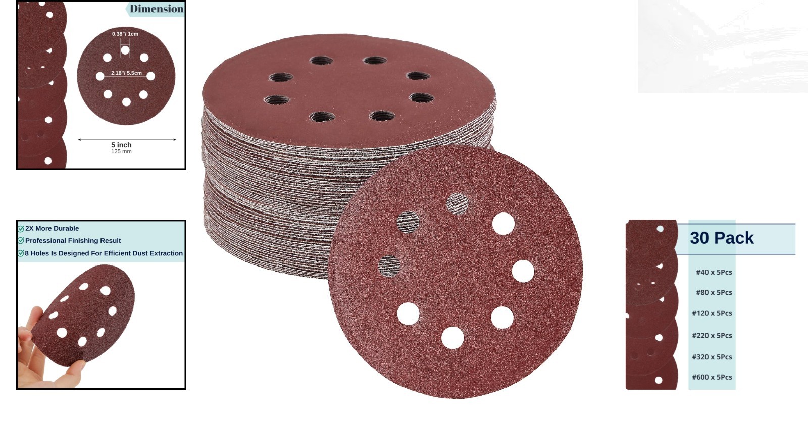 Bates 5-Inch Sanding Discs – 30 Pack with Assorted Grits for Optimal Finishing