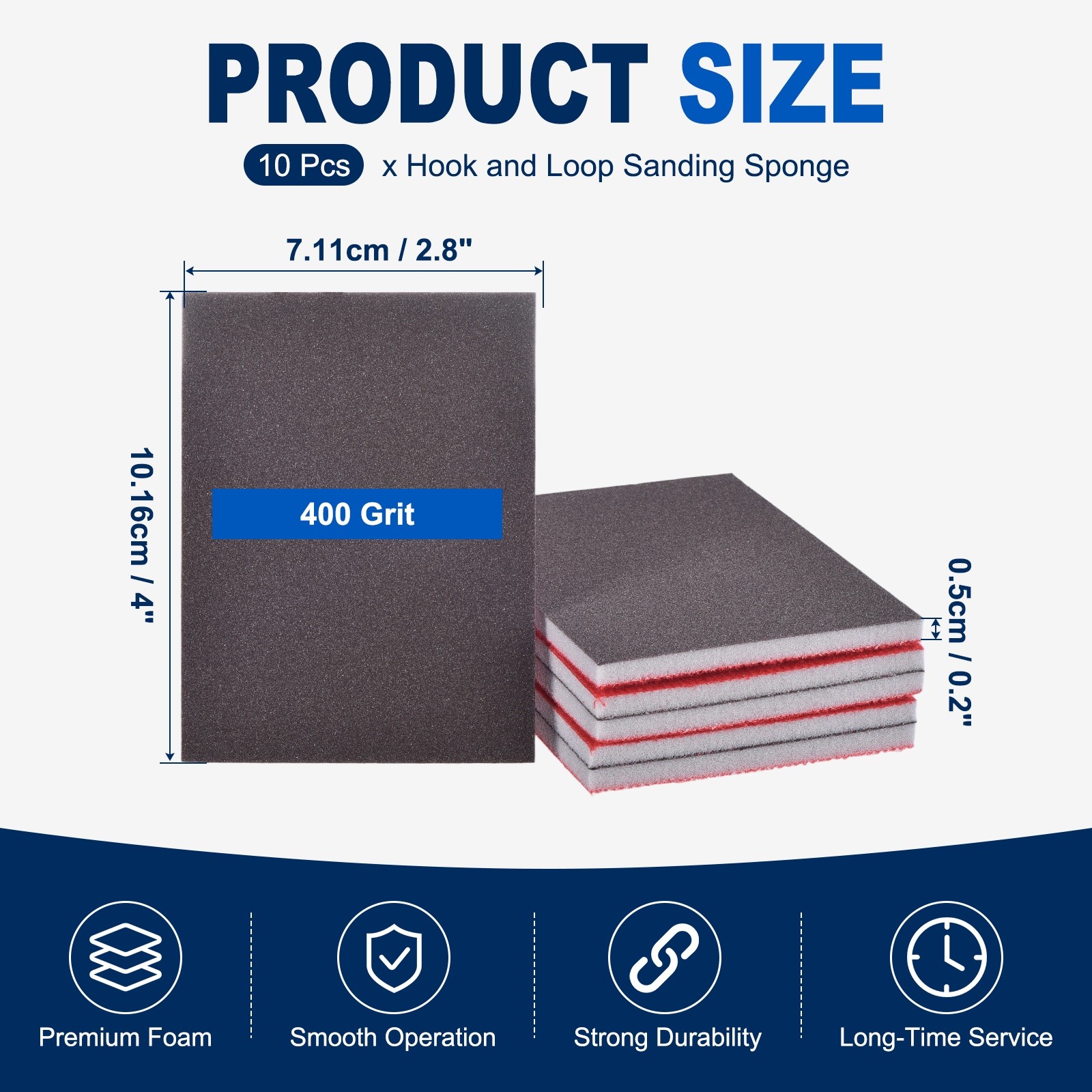 10 Pcs 400 Grit 4 x 2.8 Inch Hook & Loop Foam Sanding Blocks, Black