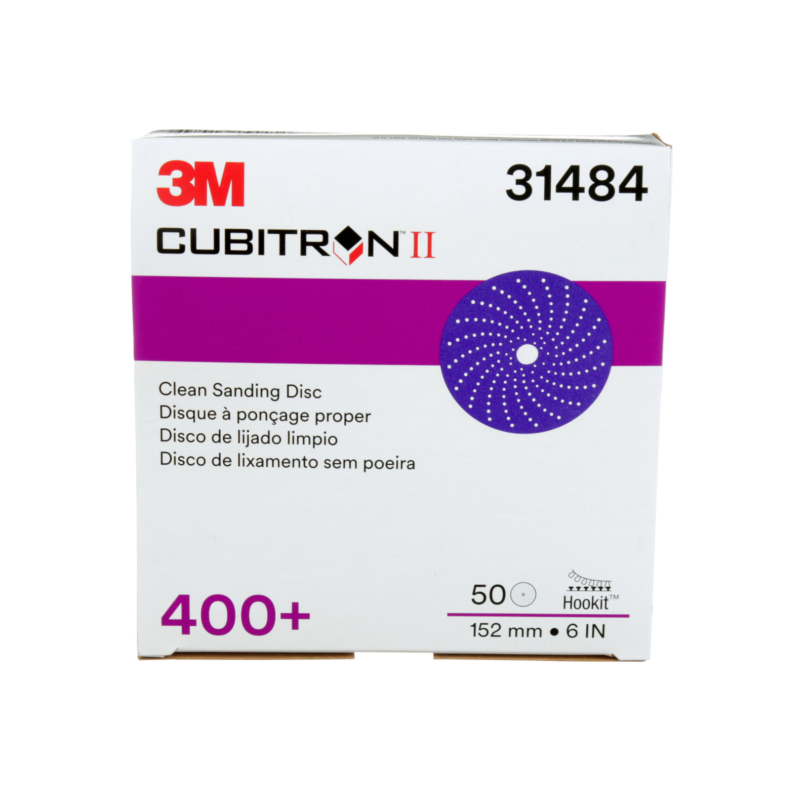 3M Cubitron II Hookit Clean Sanding Abrasive Disc, 31484, 6 in, 400+grade
