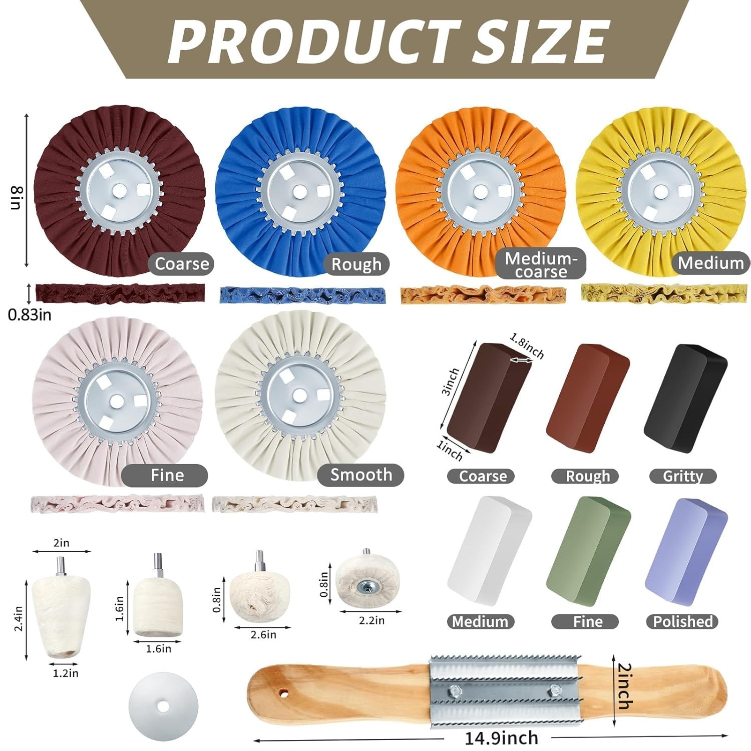 18Pc Airway Buffing Wheel Aluminum Polishing Kit for Angle Grinder Mirror Finish