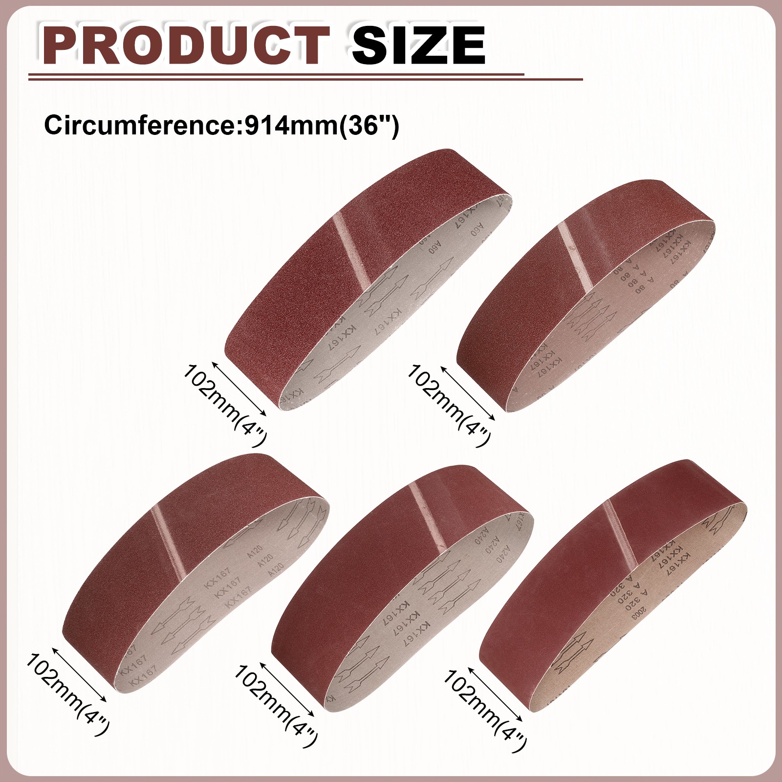 4 x 36 Inch Sanding Belts, 10 Pcs 60/80/120/240/320 Grits Aluminum Oxide