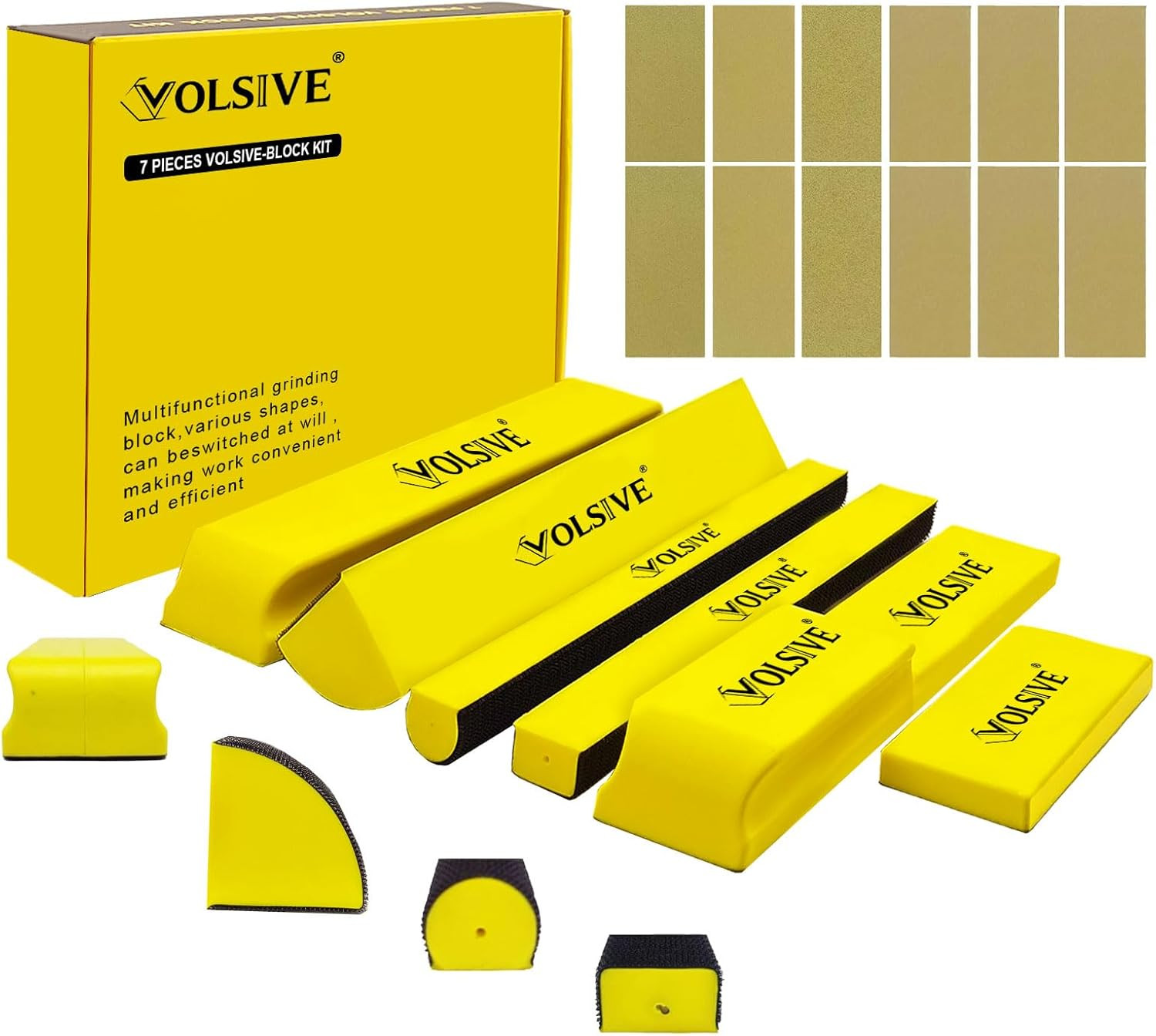 Hand Sanding Block Set of 7,PSA Base Auto Body Sanding Block Kit with Long Panel