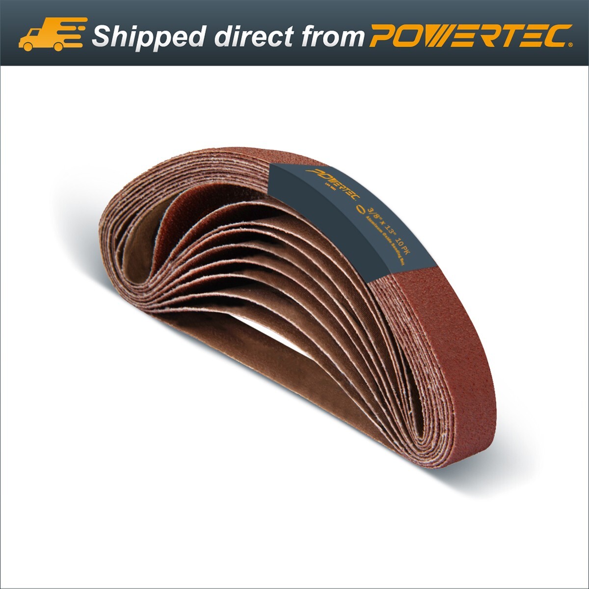 POWERTEC 3/8 x 13″ Sanding Belts 150 Grit 10pcs Aluminum Oxide Sandpaper 401315
