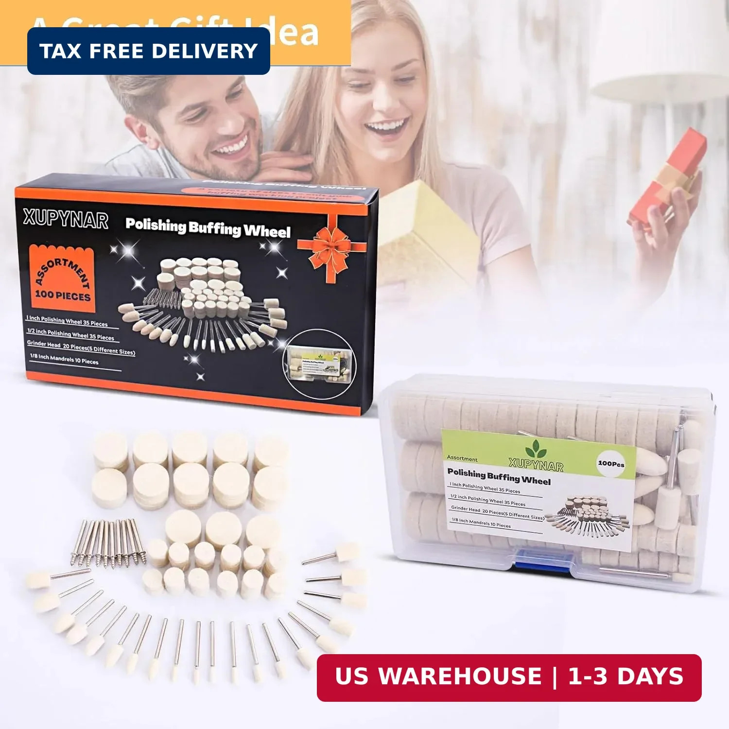 100PCS Felt Buffing Wheel Polishing Kit for Dremel 1/8″ Shank Rotary Tool