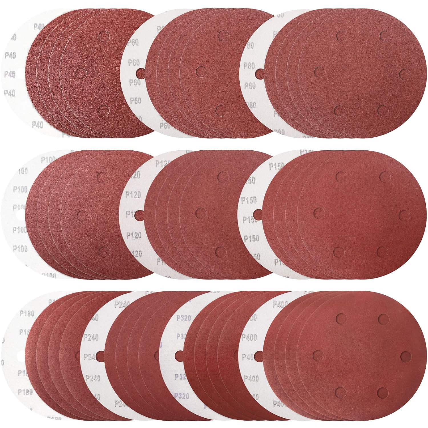 9 Inch 6 Hole Sanding Disc, 40-400 Grit 15 Pieces Hook and Loop
