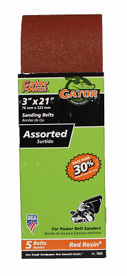 Gator 7020GA Sanding Belts, 3 x 21 In., Assorted 5-Pk. – Quantity 5
