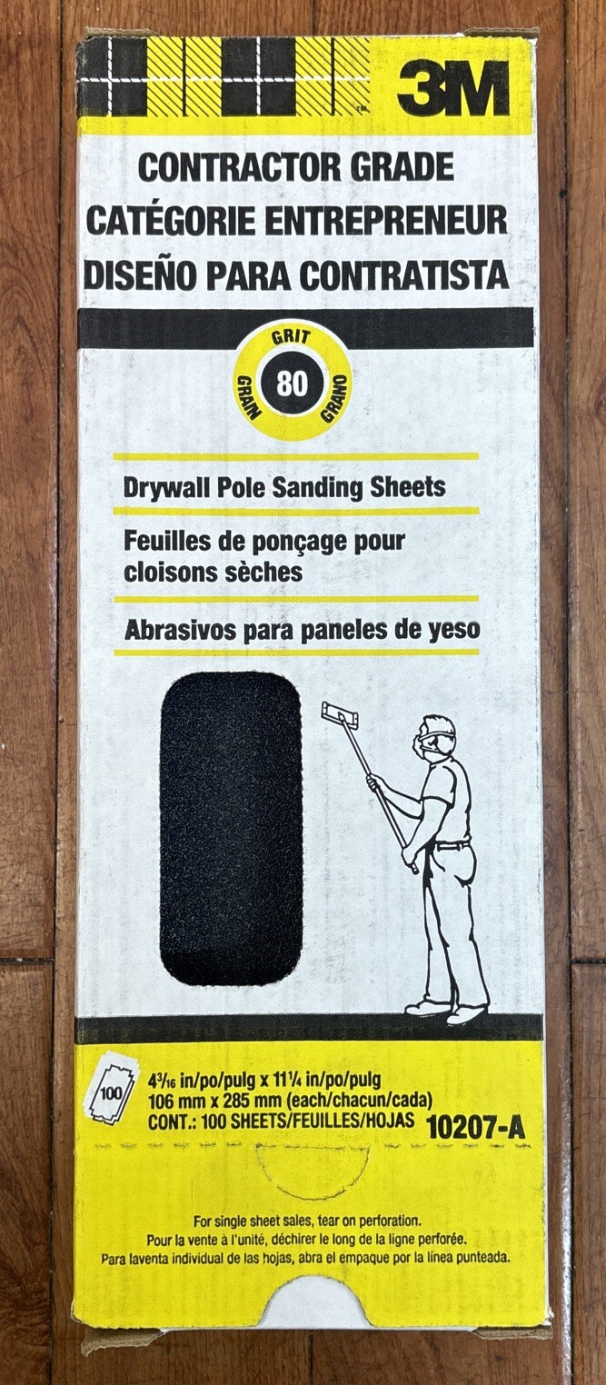 3M 10207 Drywall Paper Sanding Sheet, 4-3/16 x 11-1/4 In, 80D Grit, 100 Sheets