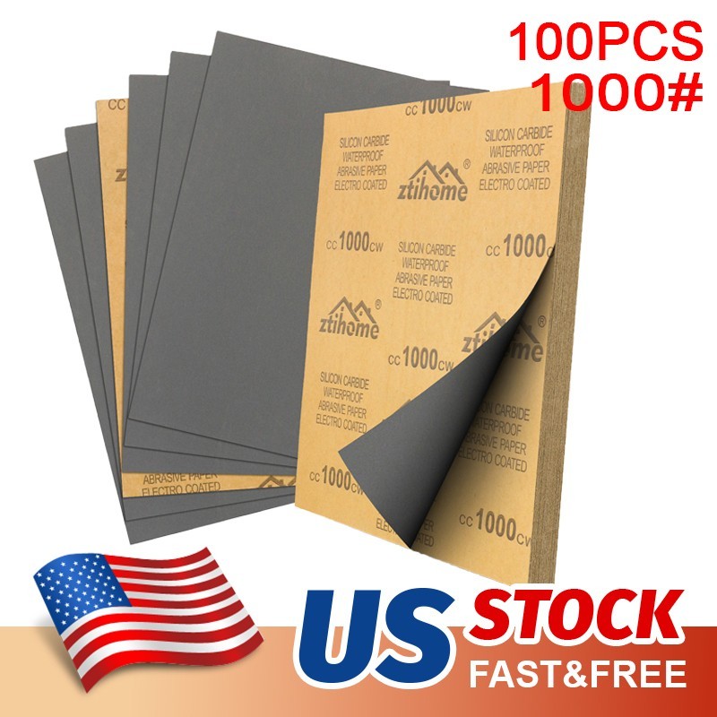 100Pcs 9×11″ Wet Dry Sandpaper Sheet Silicon Carbide #1000 Waterproof Automotive