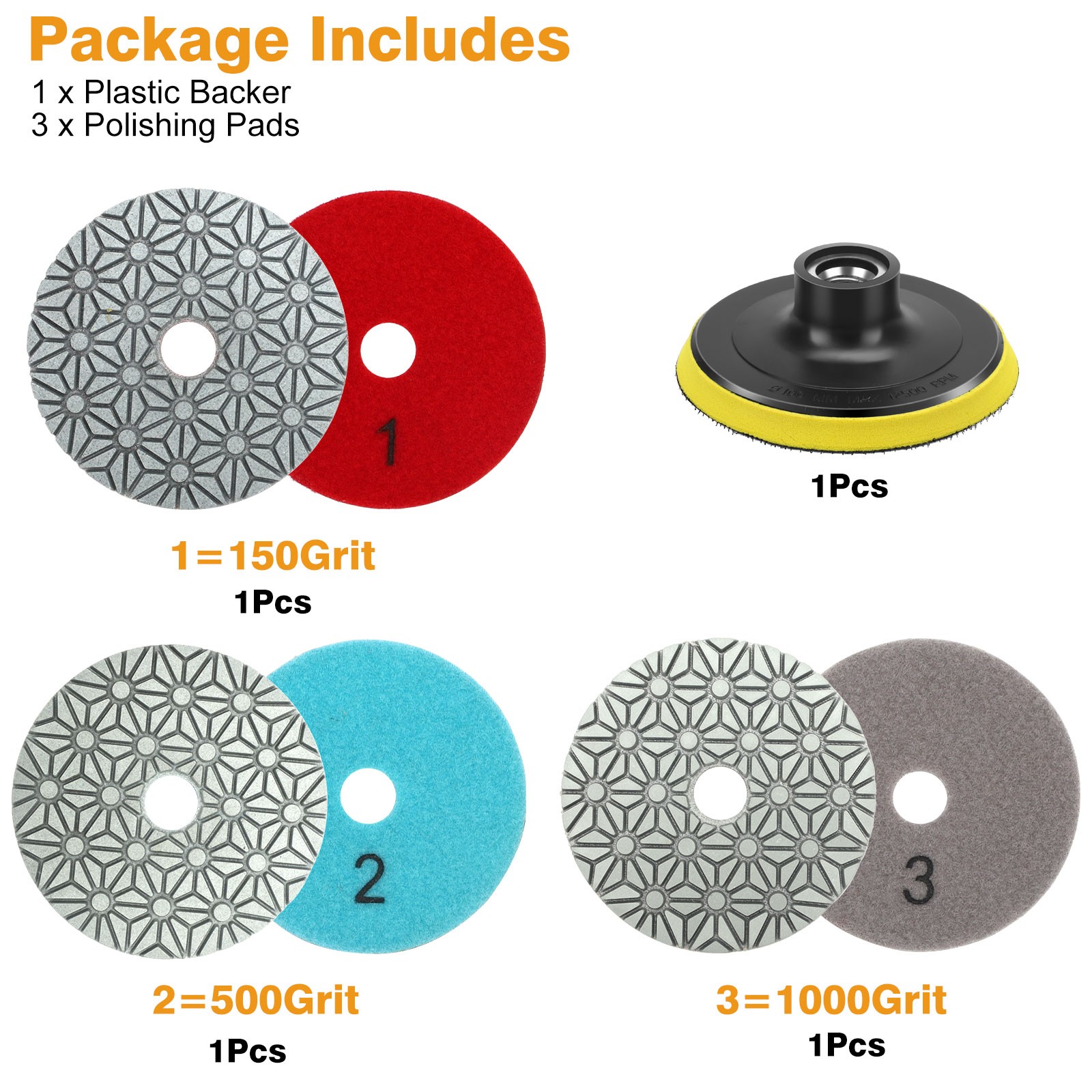 4″ Diamond Wet Polishing Pads Kit for Stone Concrete Marble Quartz Granite Glass