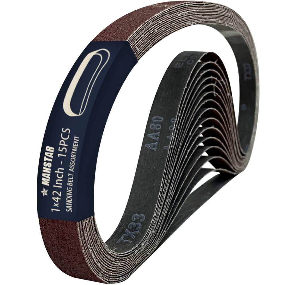 15 Pcs 1 x 42 Inch Assorted Aluminum Oxide Sanding Belt 80/120/150/240/400 Grit