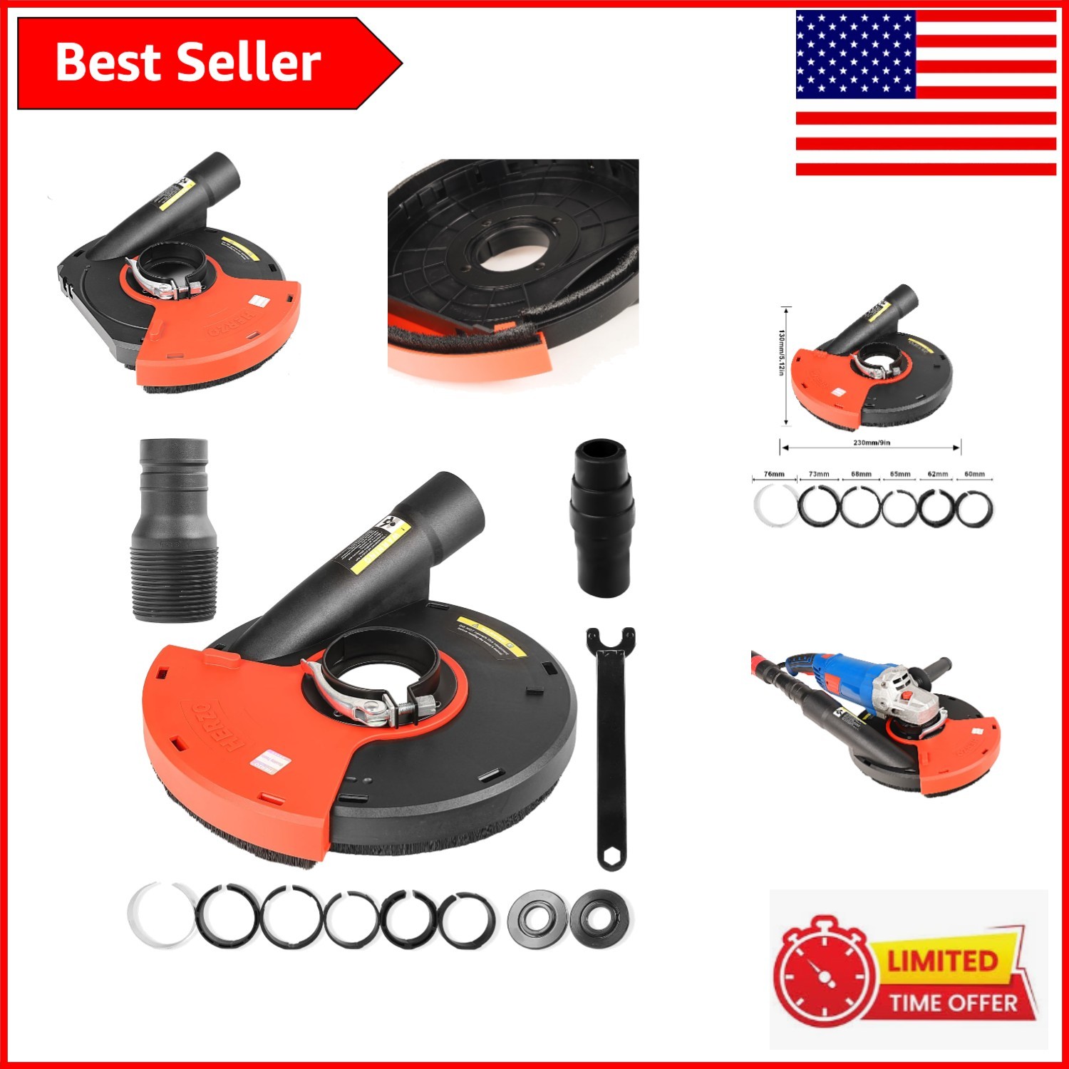 Heavy-Duty 9 Inch Grinding Dust Shroud with Brush Ring for Surface Cleanliness