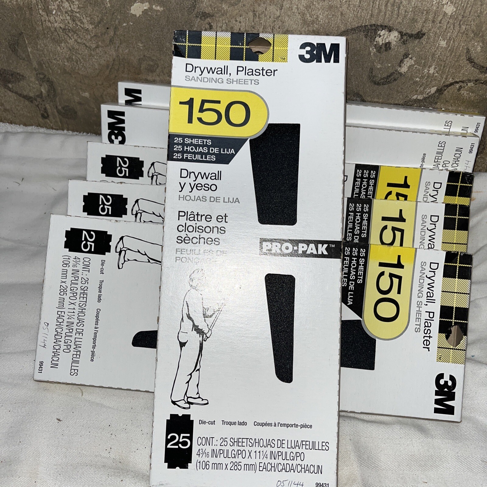 Lot 6 3M 150 Pro-Pak Sanding Sheets Drywall Plaster 4-3/16″ in x 11-1/4″ Qty 25