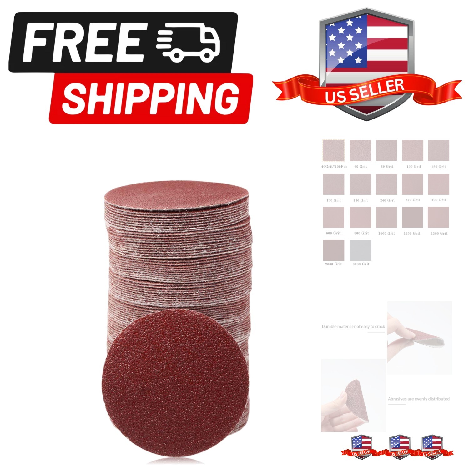 100pcs Sanding Discs 3 Inch Sandpaper 40 Grit Hook and Loop Sanding Discs for…
