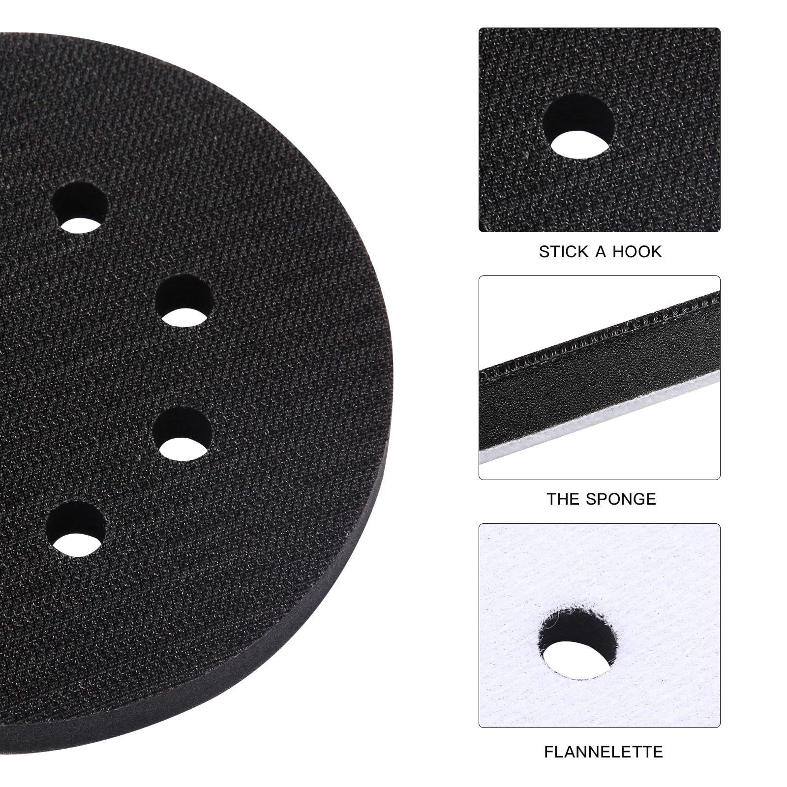TPSUIPA 6 Pack 5 Inch 8 Hole Foam Sanding Pads, Soft Density Interface Pad, Hook