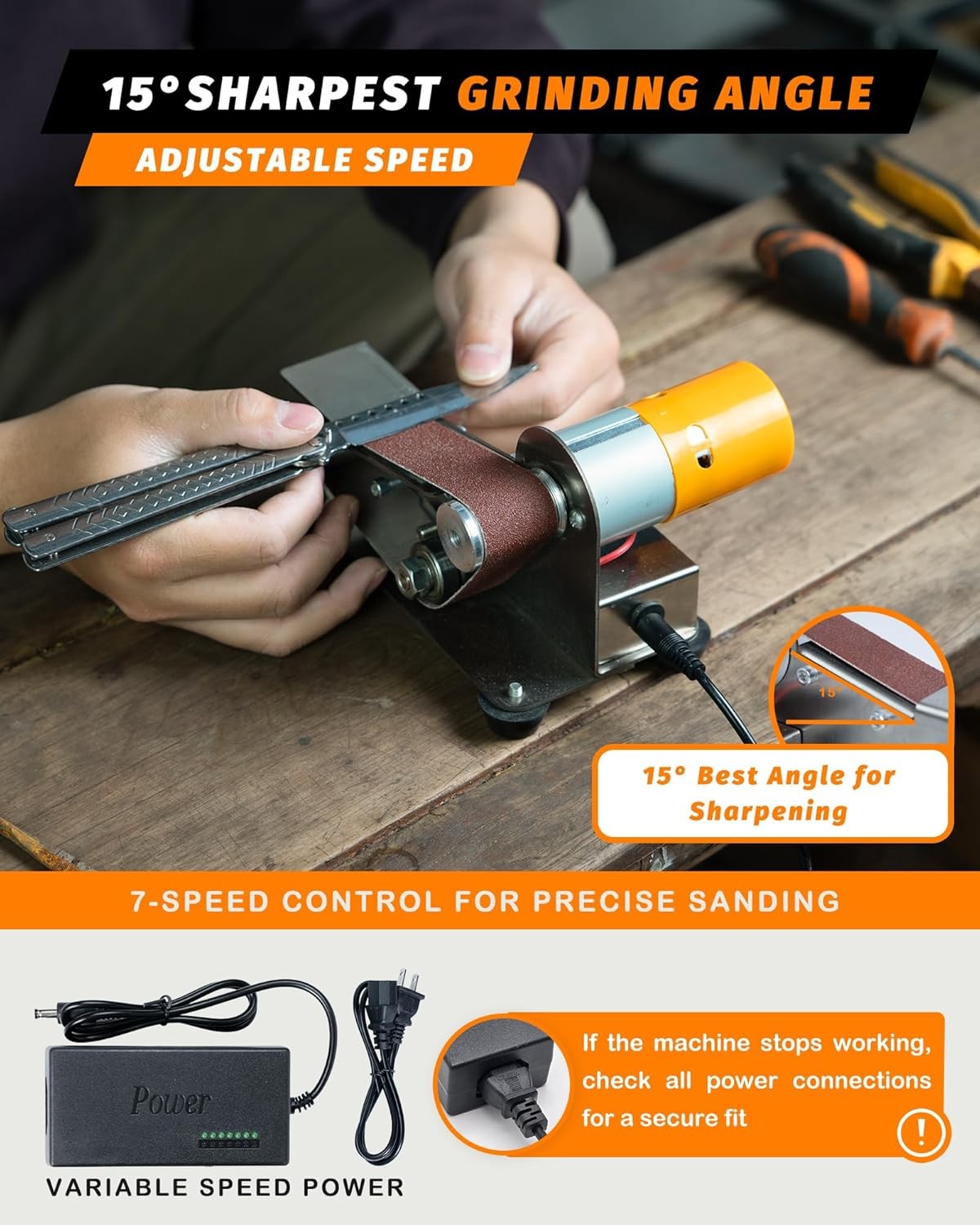 Mini Belt Sander, Electric Small Sander Knife Making Supplies, 7 Adjustable Spee