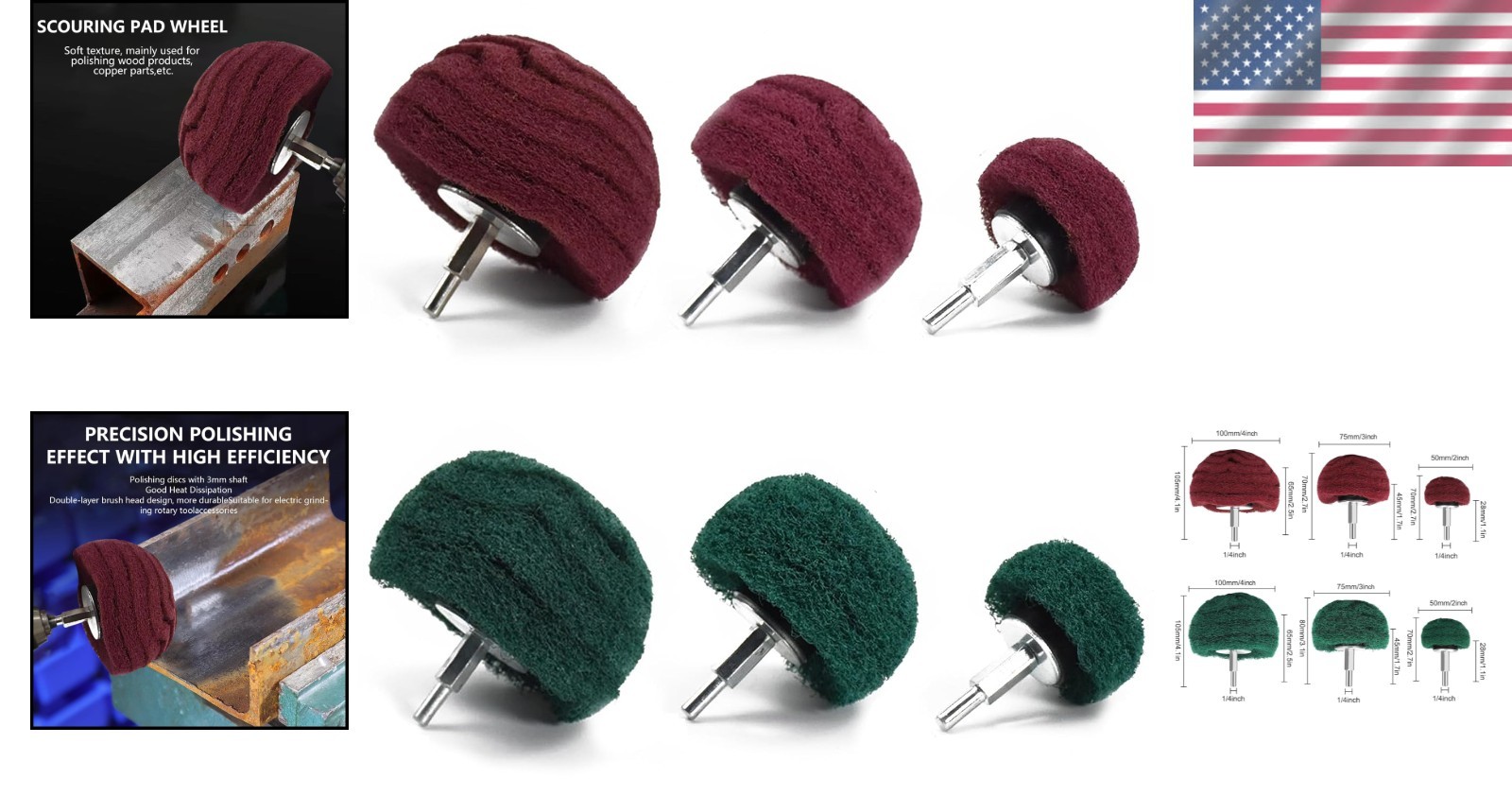 Abrasive Buffing Wheel Drill Kit 6pcs Non Woven Polishing Pads Set