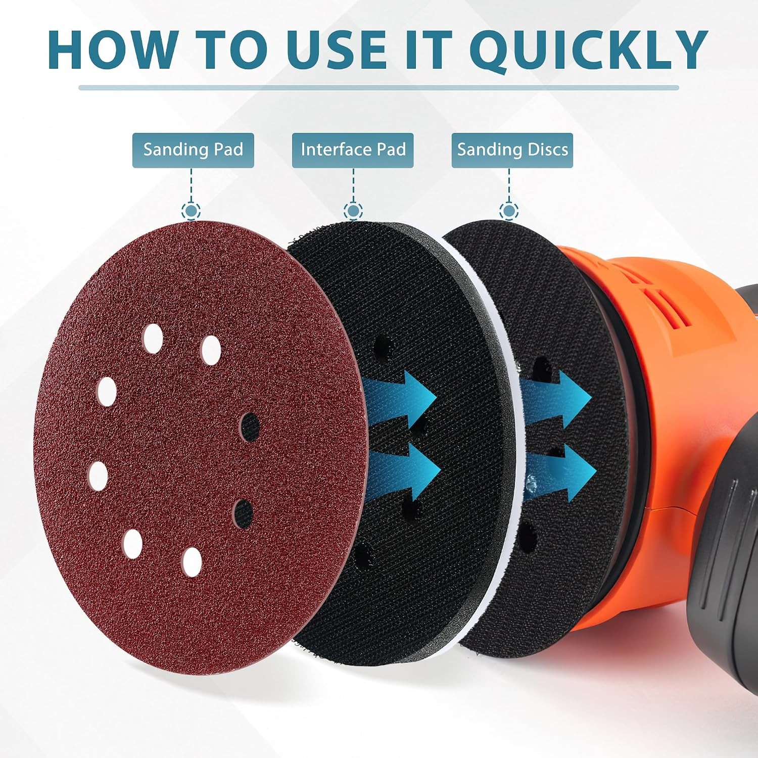6pcs 5 Inch 8 Hole Foam Orbital Sander Sanding Pads for Orbital Sander