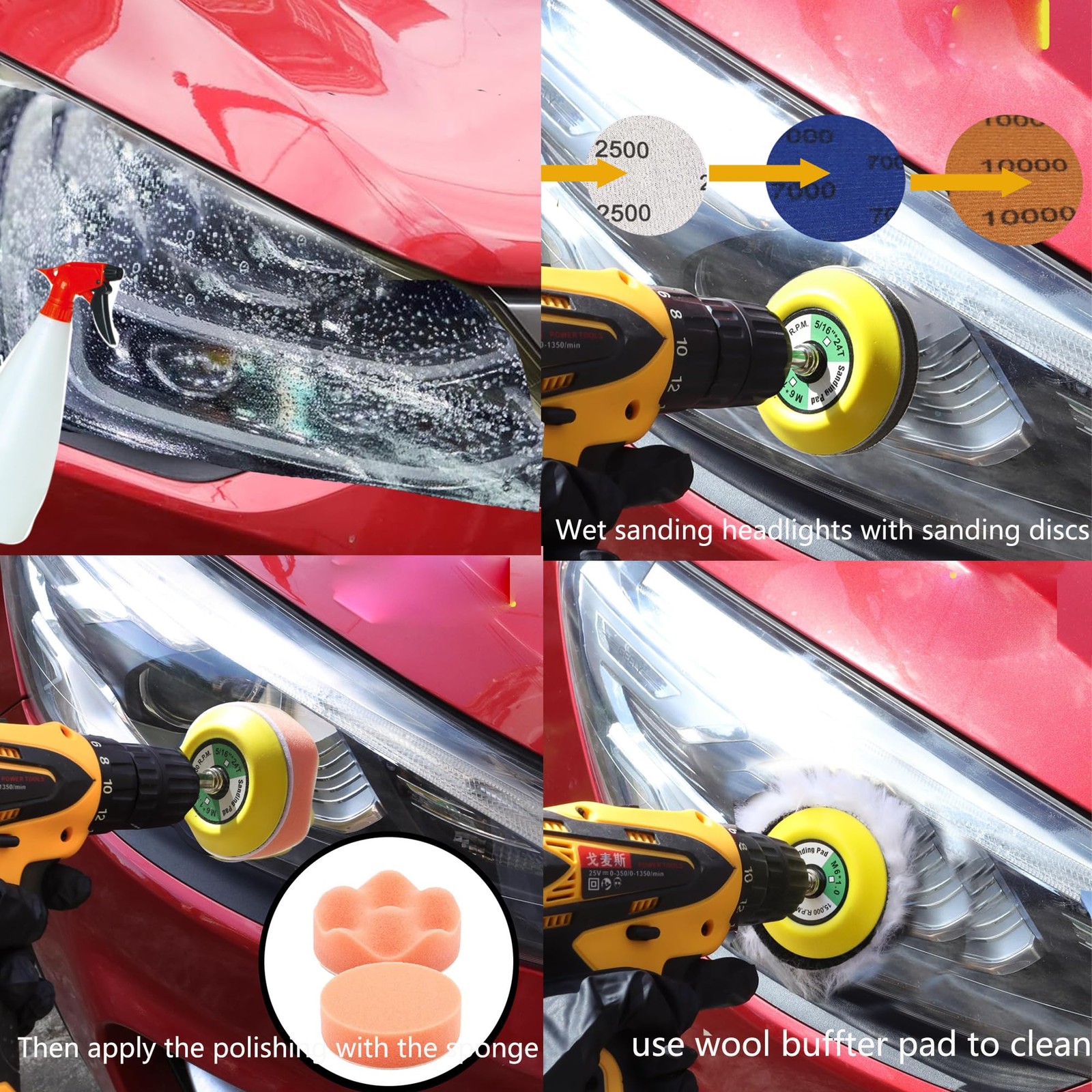 3 Inch Sanding Discs Drill Attachment Headlight 3inch, Orange