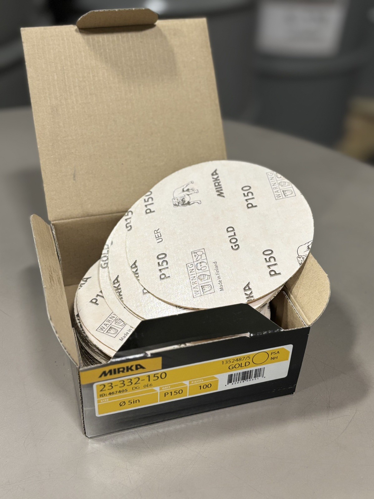 Mirka 23-332-150 Gold 5” 150 Grit PSA Sanding Discs, 10 Boxes- 100 Discs Per Box
