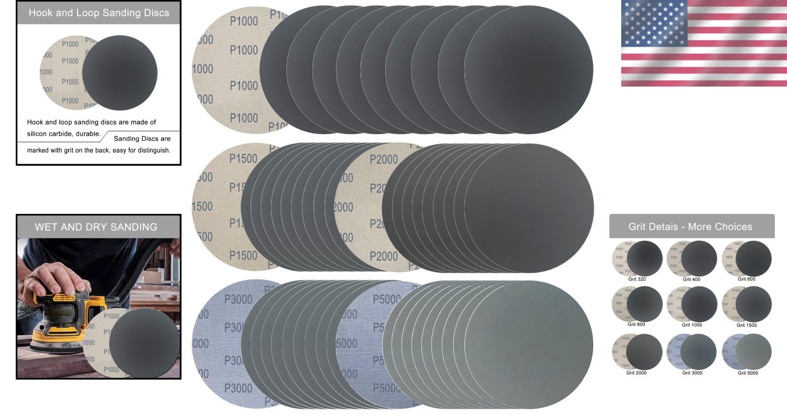 Sanding Discs 50pcs 6 Inch Wet Dry Silicon Carbide Grit Assorted Polishing