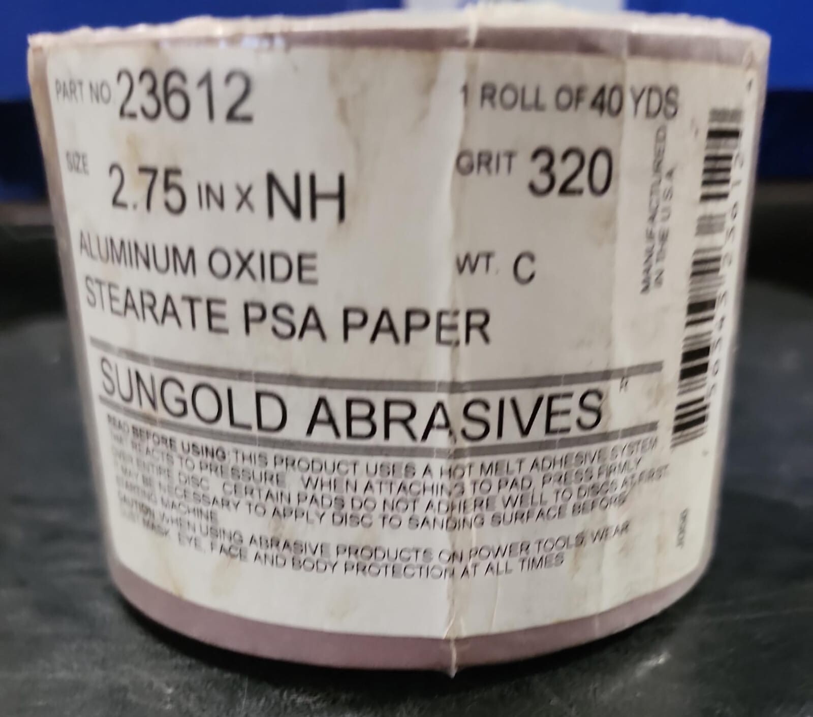 SUNGOLD ABRASIVES 1 ROLL of 40 YDS 320 GRIT 2.75” X NH STEARATE PSA PAPER