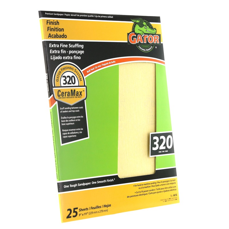 Gator 3408 320-Grit Aluminum Oxide Extra Fine Sand Paper 9 x 11 in. (Pack of 25)