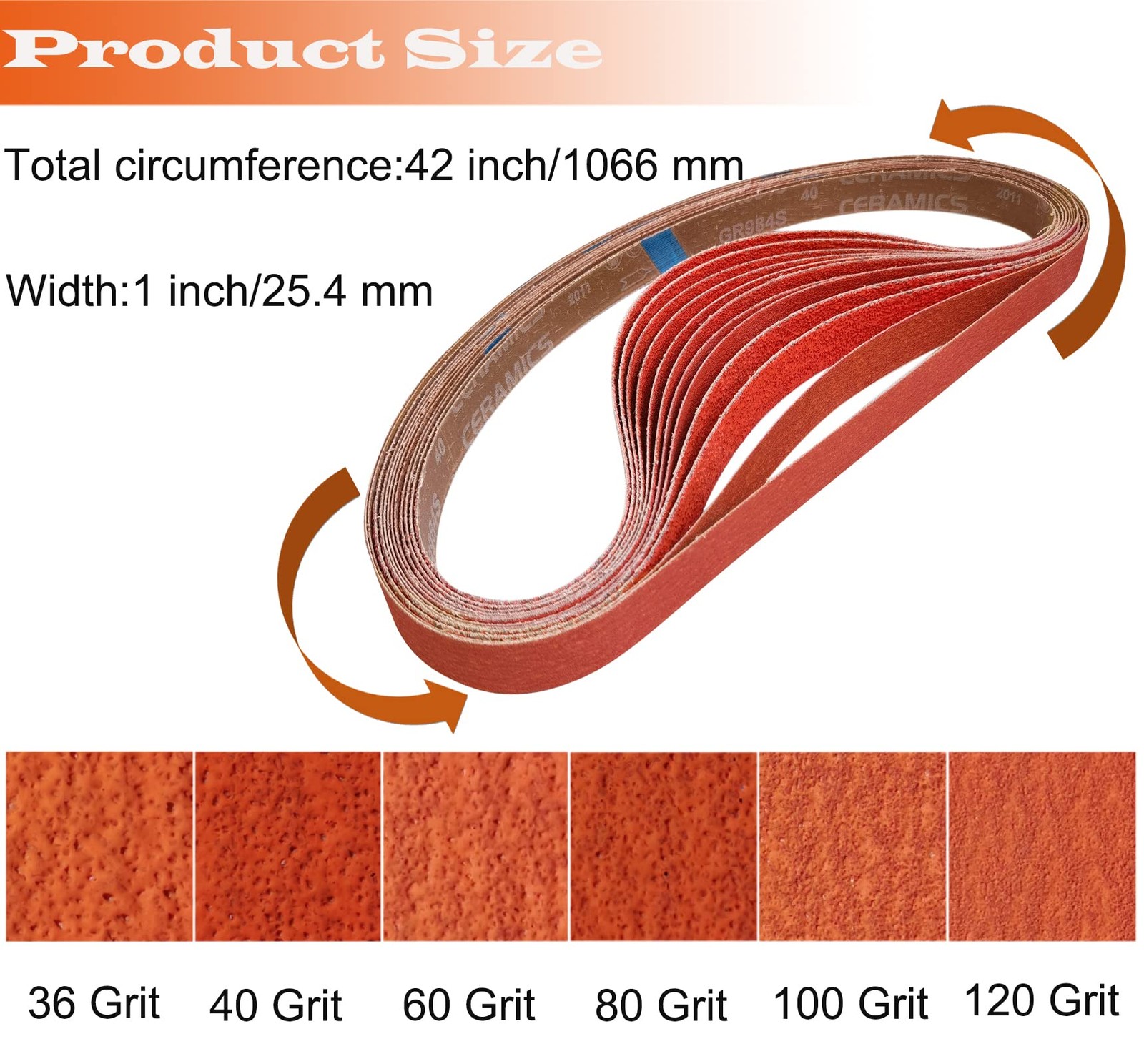 Tonmp 12 PCS 1 x 42 Inch Metal Grinding Ceramic Sanding Belts Kit 2 Pcs Each …