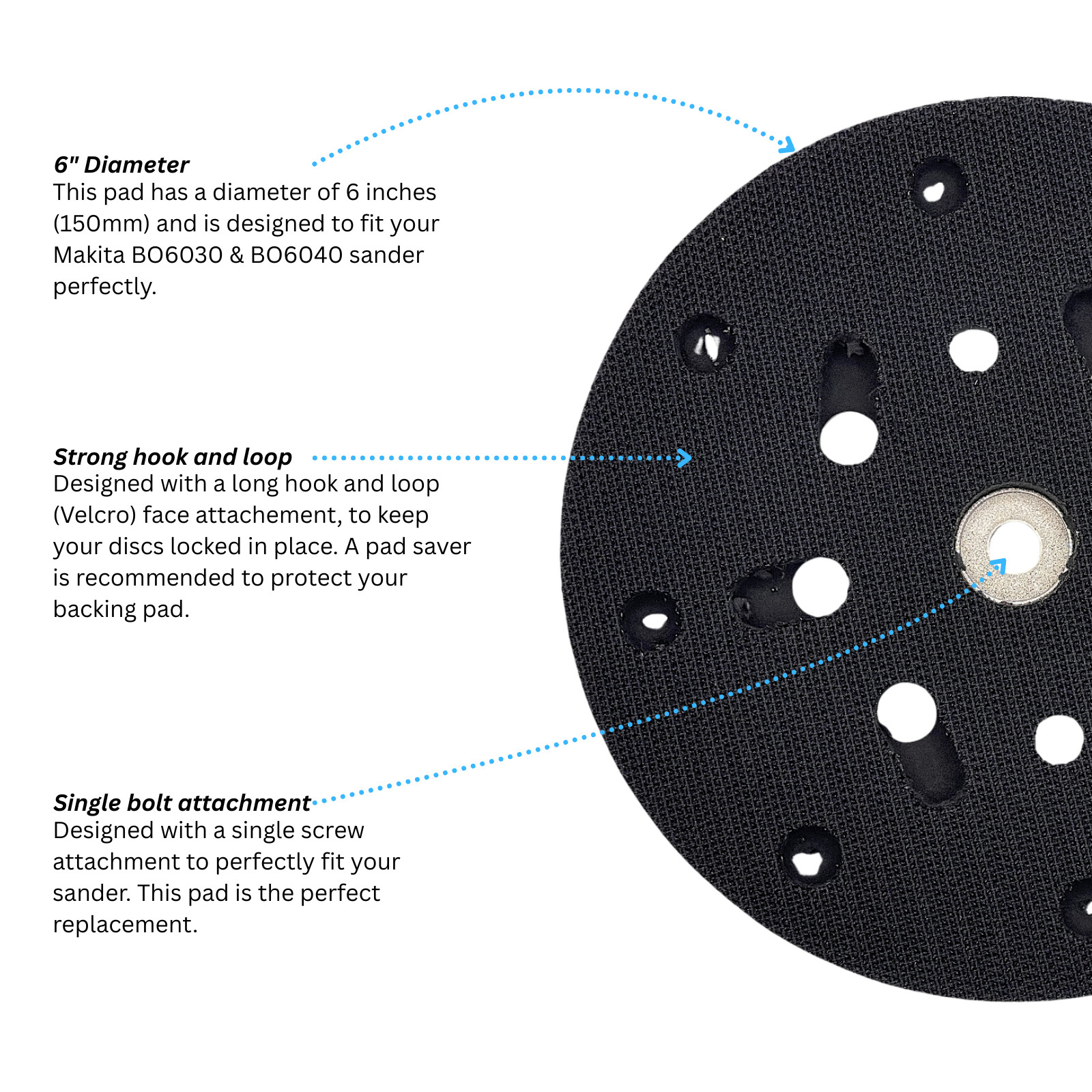 Replacement Backing Pad Makita 150mm – Med Density – BO6030 BO6040 – P-34453 Eq
