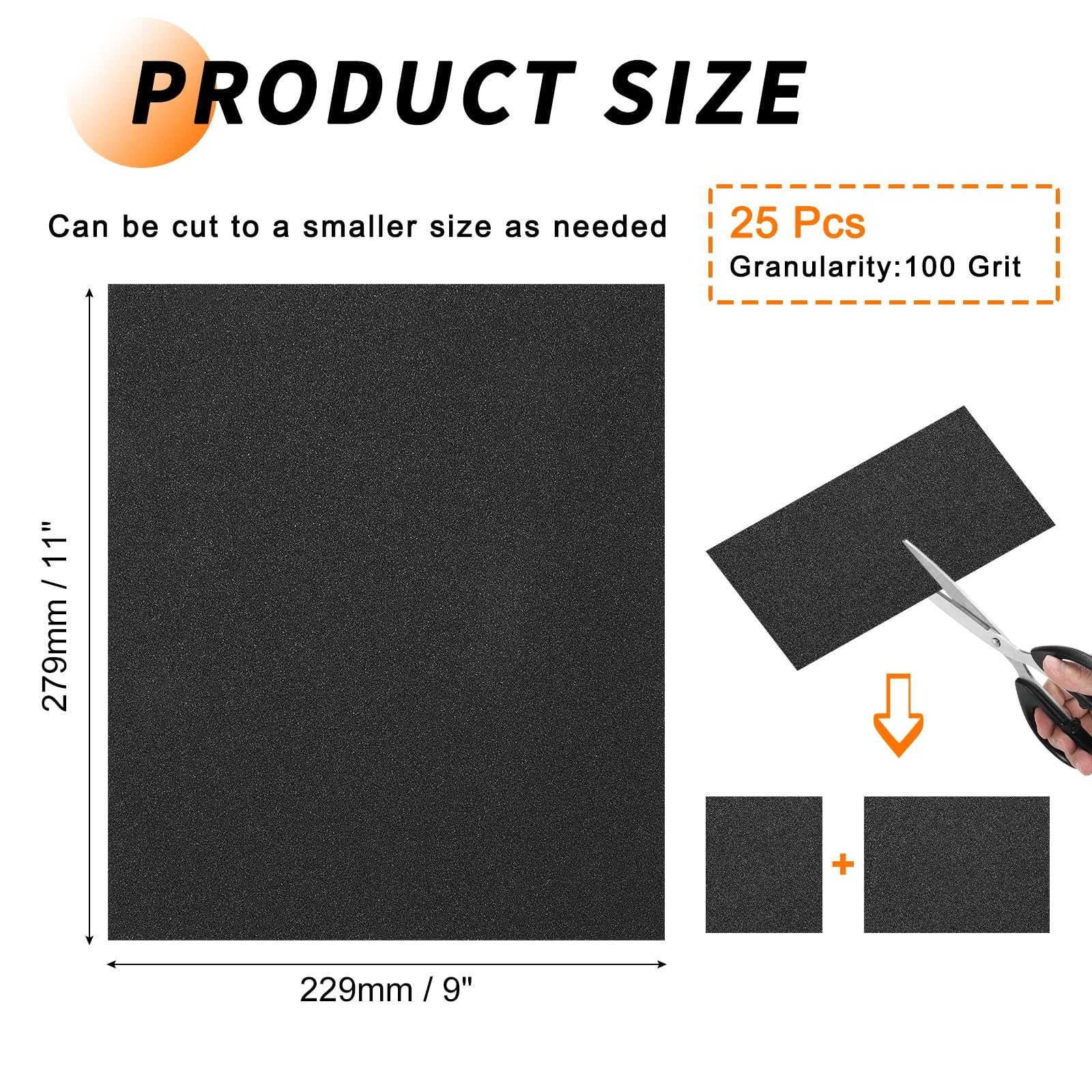 Alumina Abrasive Sanding Sandpaper 100 Grit Wood Furniture 9×11 In 25 PCS