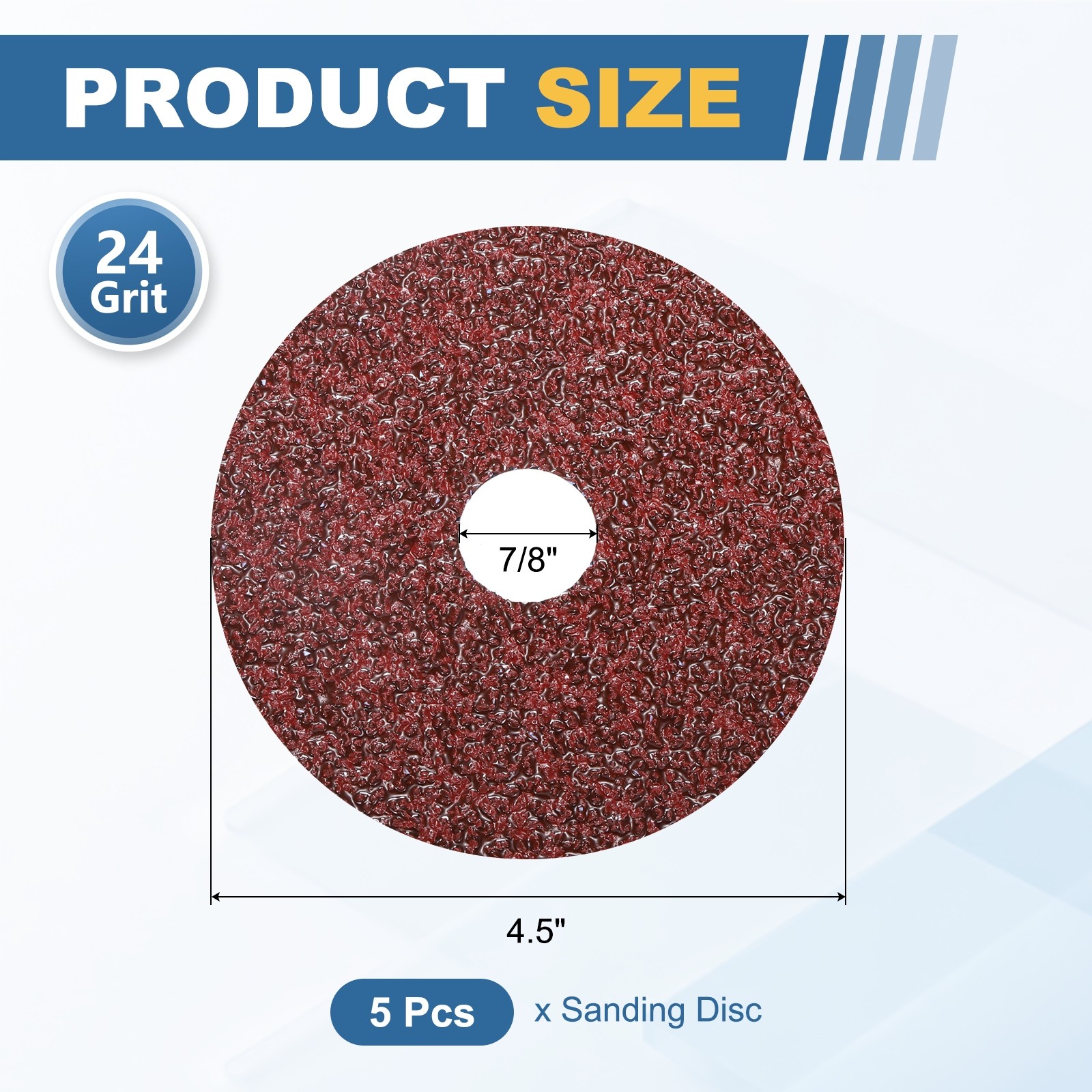 5 Pcs Ceramic Aluminum Oxide Discs – [4.5″ x 7/8″ Arbor Hole, 24 Grits], Red