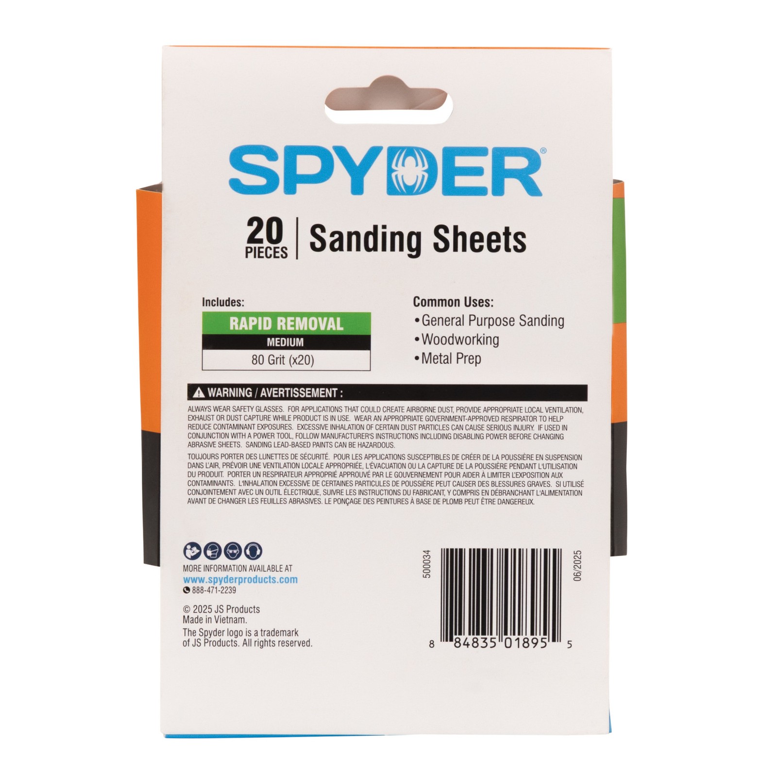 Spyder 4.5 in. x 5.5 in. 80 Grit Aluminum Oxide Sanding Sheets 20-Pack 500034