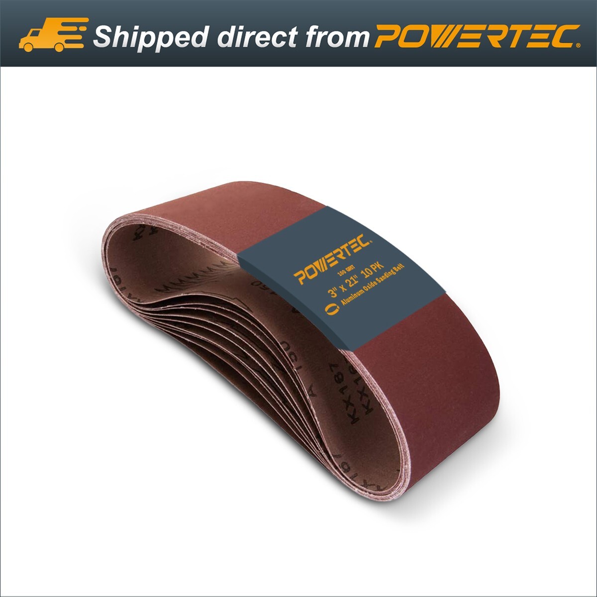 POWERTEC 3 x 21″ Sanding Belt Aluminum Oxide Sandpaper, 100 Grit 10pcs (110440)
