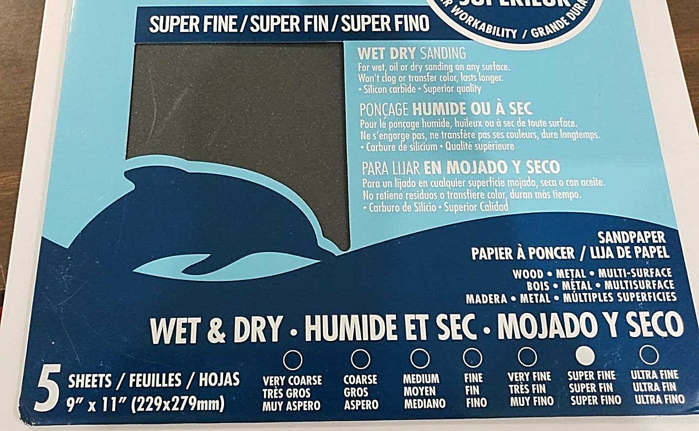 BLUE DOLPHIN Super Fine 400 Grit Wet & dry Sandpaper 5 Sheets 9”x11”
