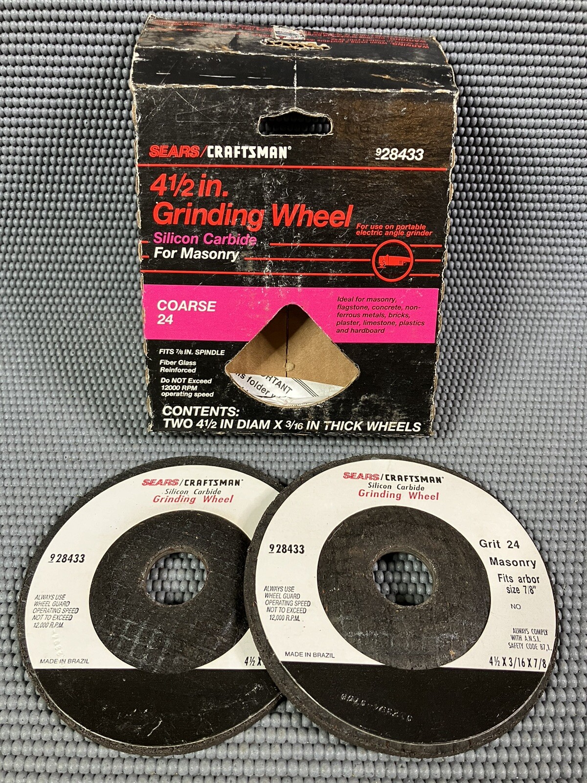 (2) Sears Craftsman 9 28433 Silicon Carbide Grinding Wheel Coarse 24 grit 4 1/2″