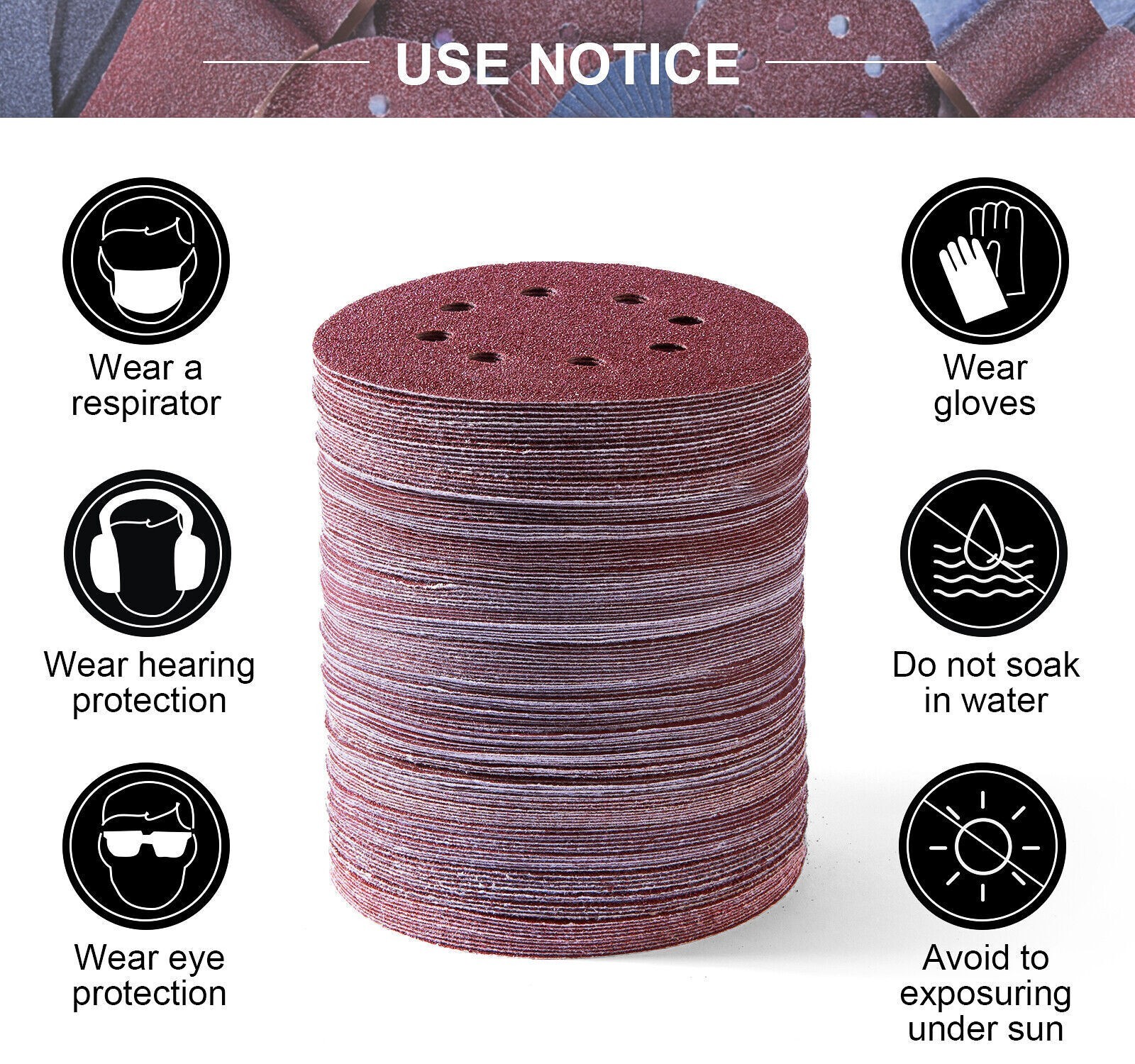 125mm 5 inch 8 Hole Sanding Discs 40 60 80 120 240 320 Grit Orbital Sander Pad