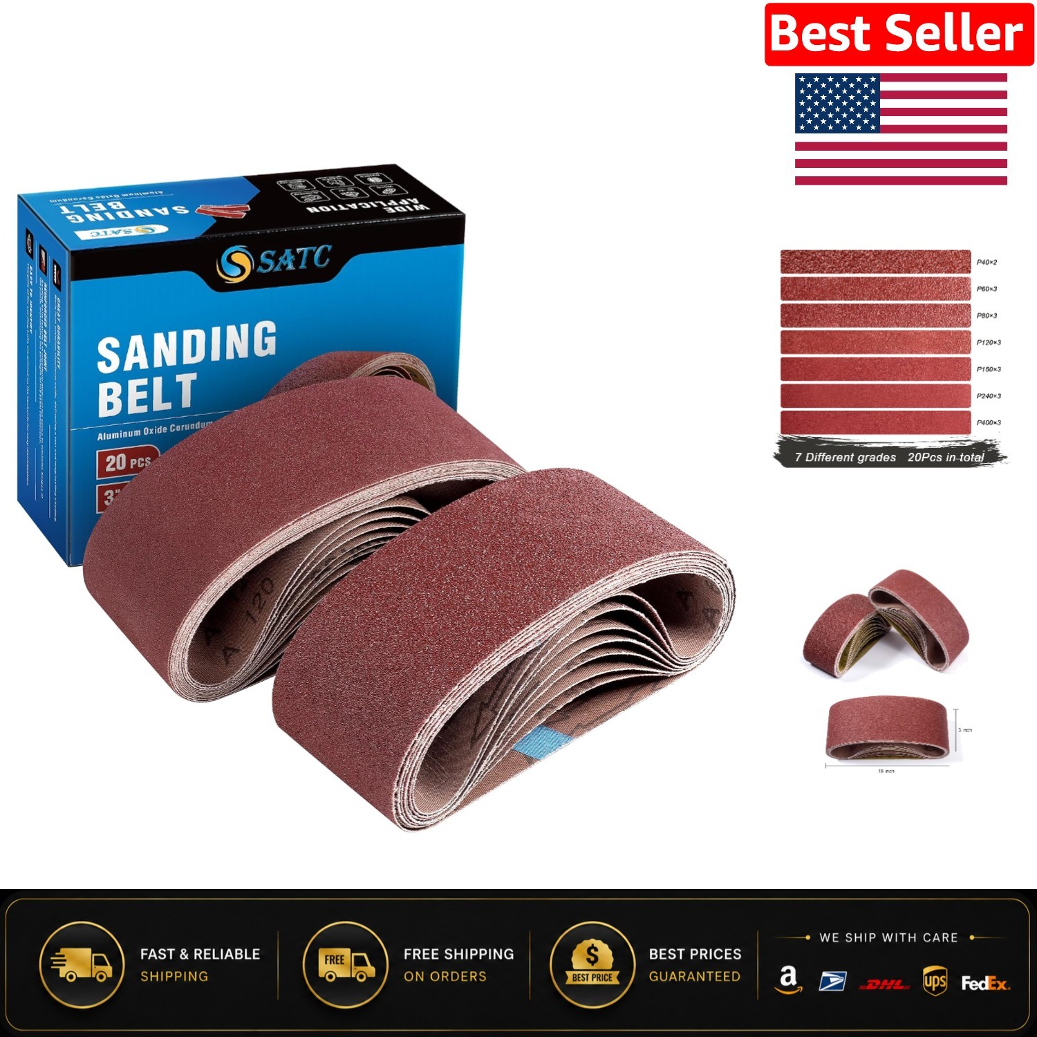 Durable Aluminum Oxide Sanding Belts 20PCS – Anti-Clogging Grit Range 40-400