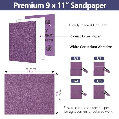 Premium White Corundum Sandpaper Assortment Heavy 9 x 11 Inch MixGrit-10Pcs