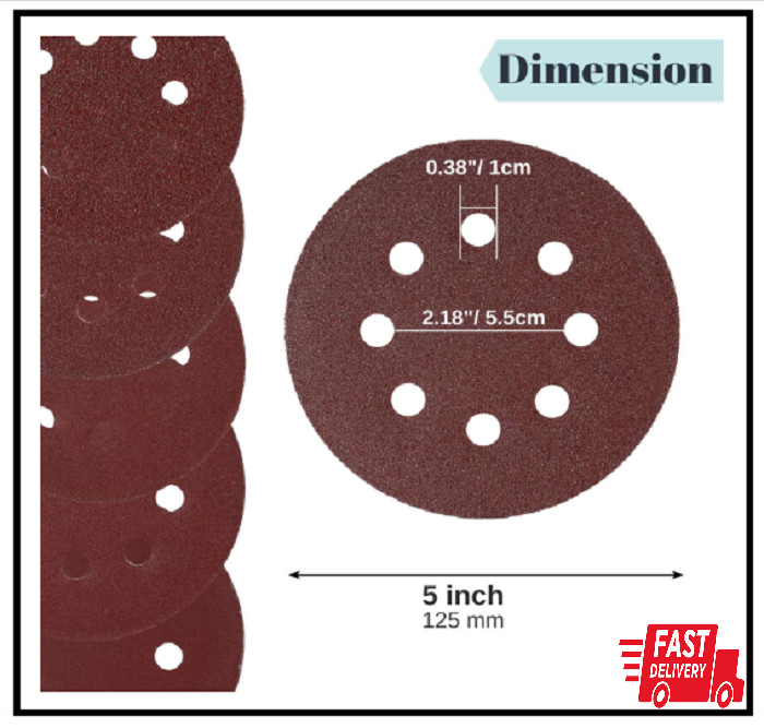 Bates- Sanding Discs 5 Inch 8 Hole 30 Pack Assorted Grits 40 80 120 220 320 60