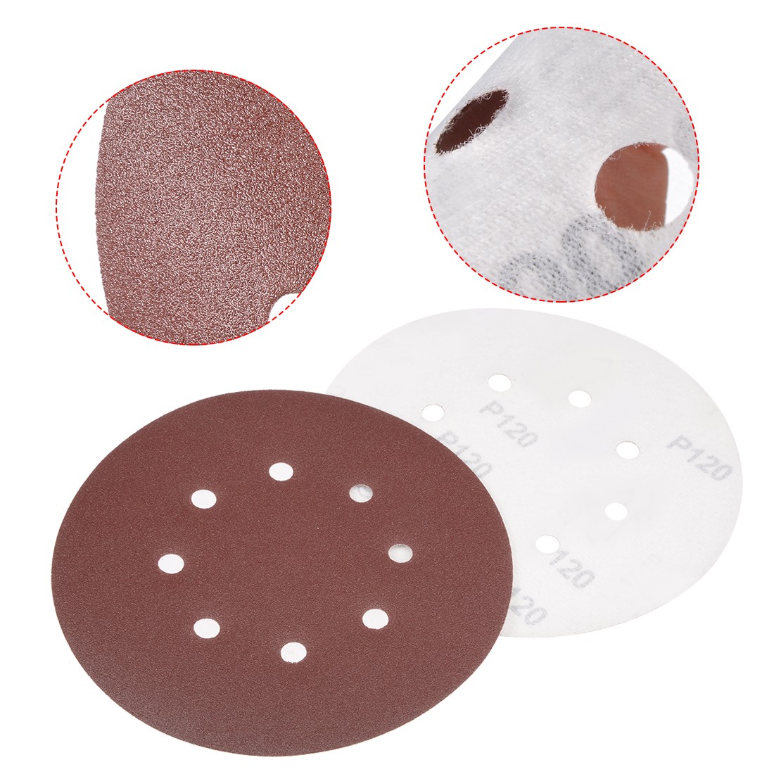 10Pcs 7 Inch 8 Hole Hook and Loop Sanding Disc 120 Grit Flocking Sandpaper