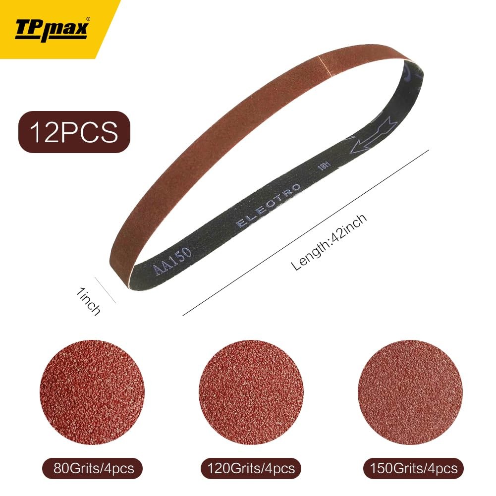 1 x 42 Inch Sanding Belt Pack 1Inch x 42Inch,12 Pcs4 Each of 80 120 150 Grits…