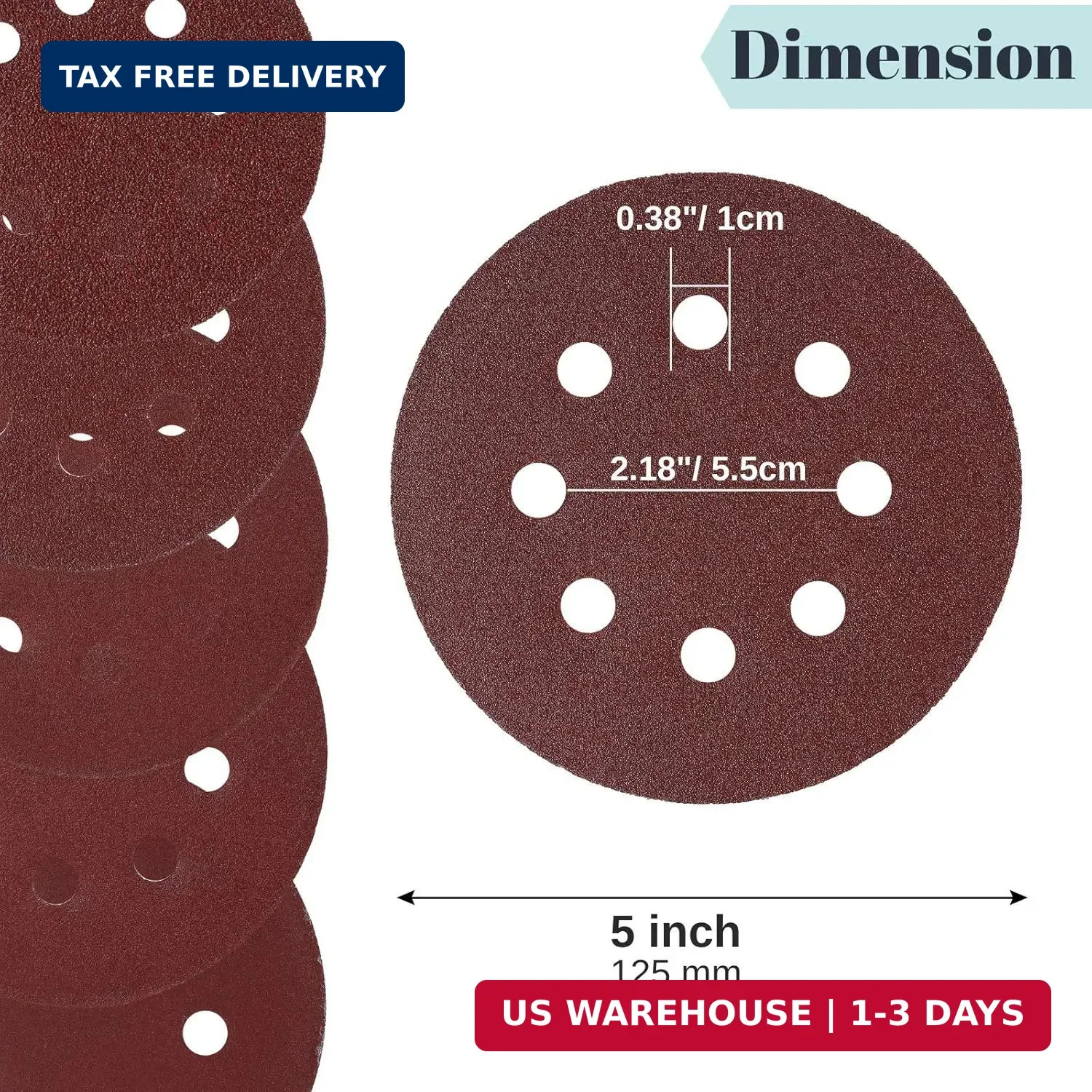 Bates- Sanding Discs 5 Inch 8 Hole, 30 Pack, Assorted Grits 40 80 120 220 320 60