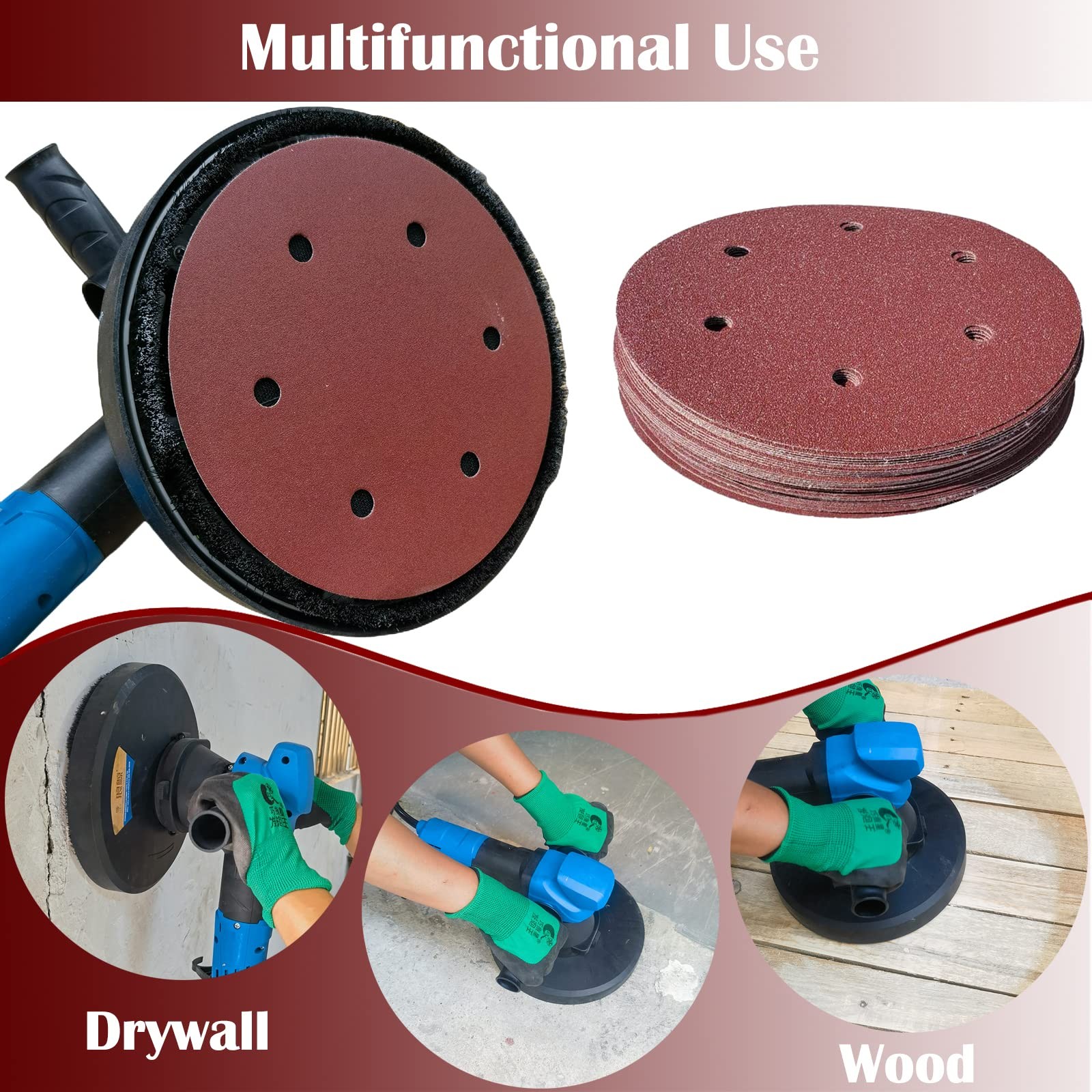Tonmp 50 PCS 9 Inch 6 Hole Drywall Sanding Discs Set 10 Each of 60 80 120 150…
